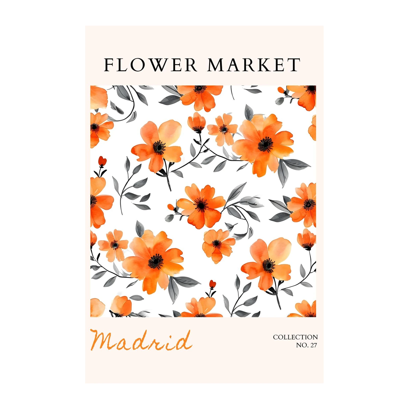 Vibrant Orange Floral Market Madrid Wall Art