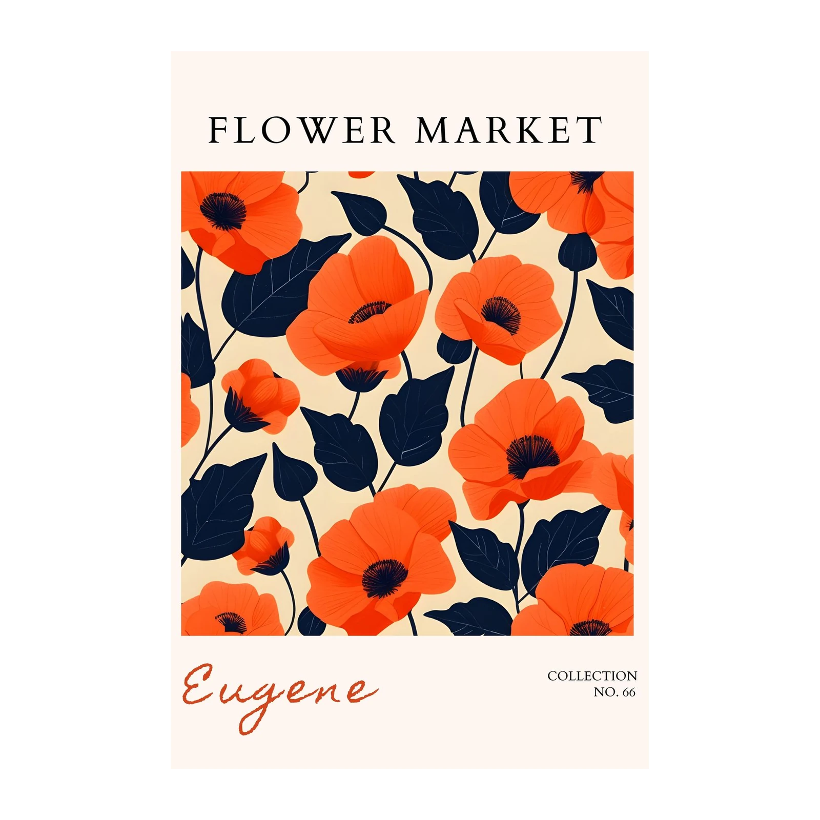 Vibrant Orange Poppy Floral "Flower Market" Wall Art