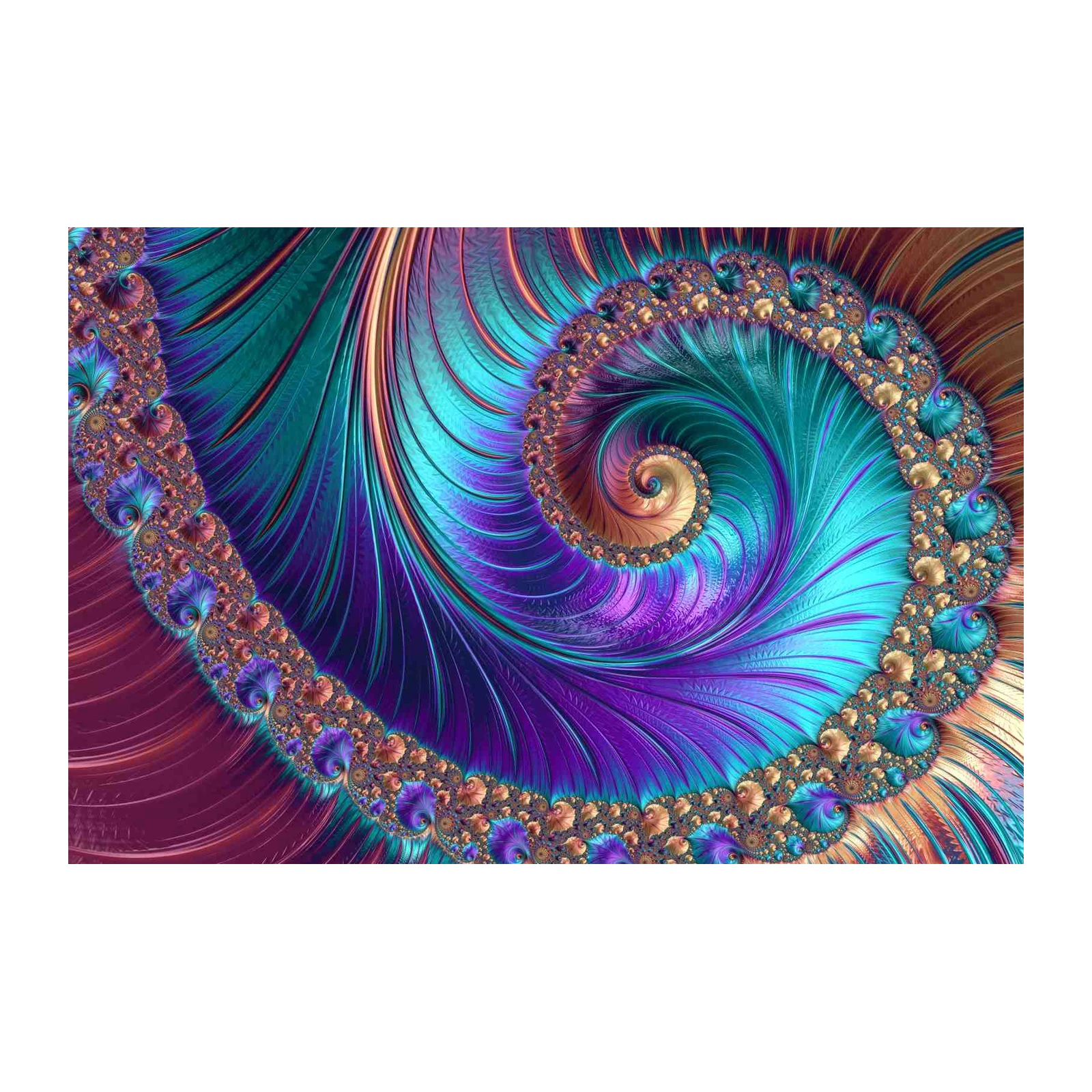 Vibrant Fractal Peacock Feather Wall Art