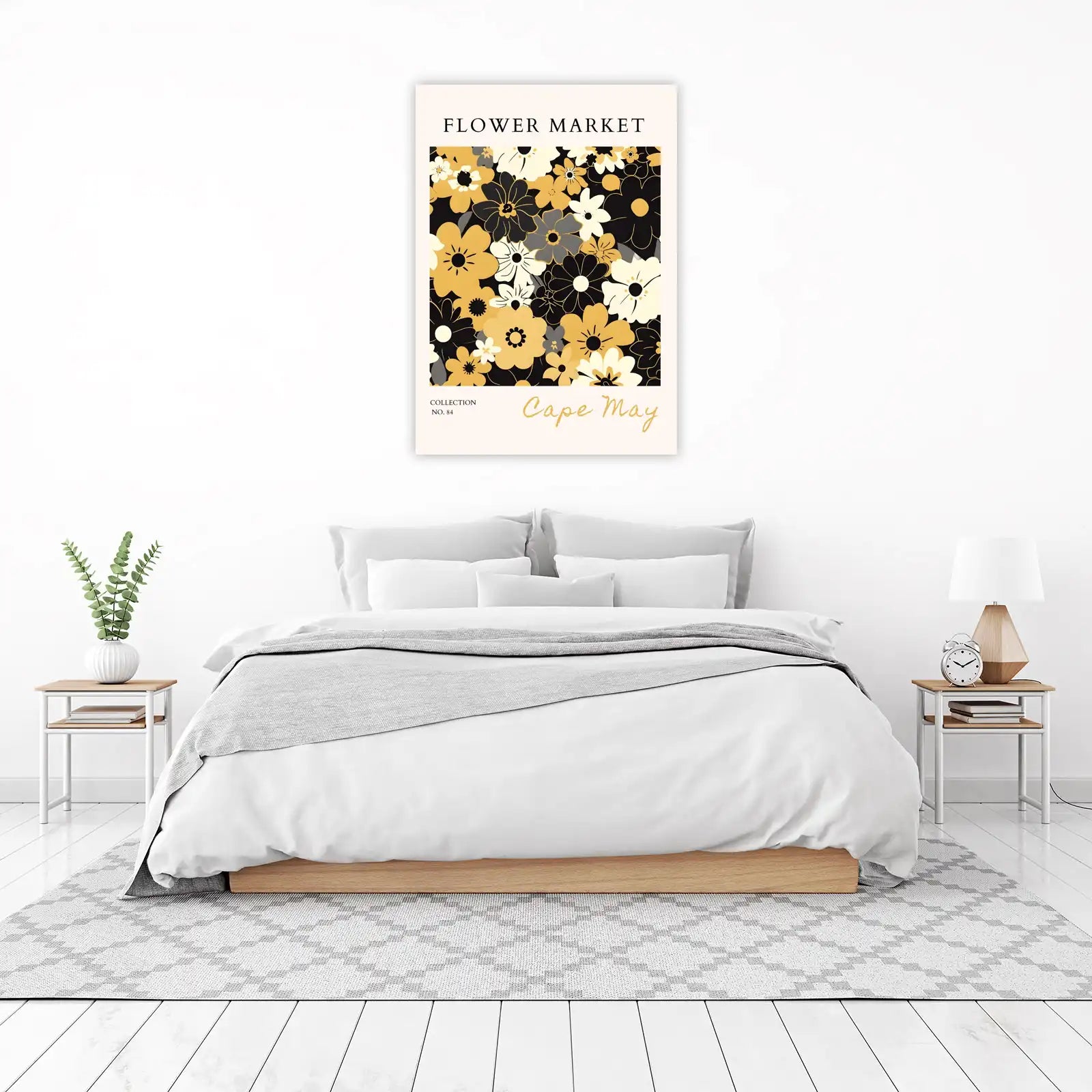 Bold Floral 'Cape May' Yellow & Black Wall Art