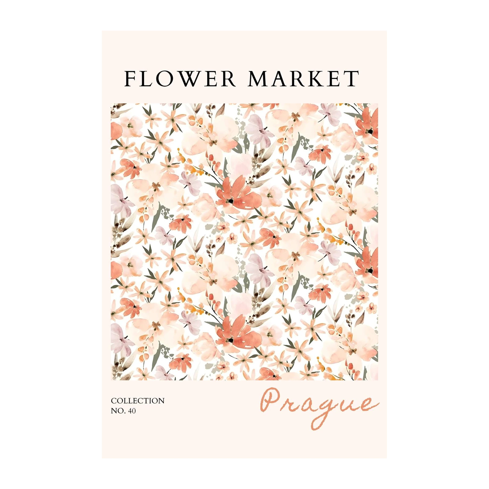 Delicate Floral Market Prague Watercolor Wall Art