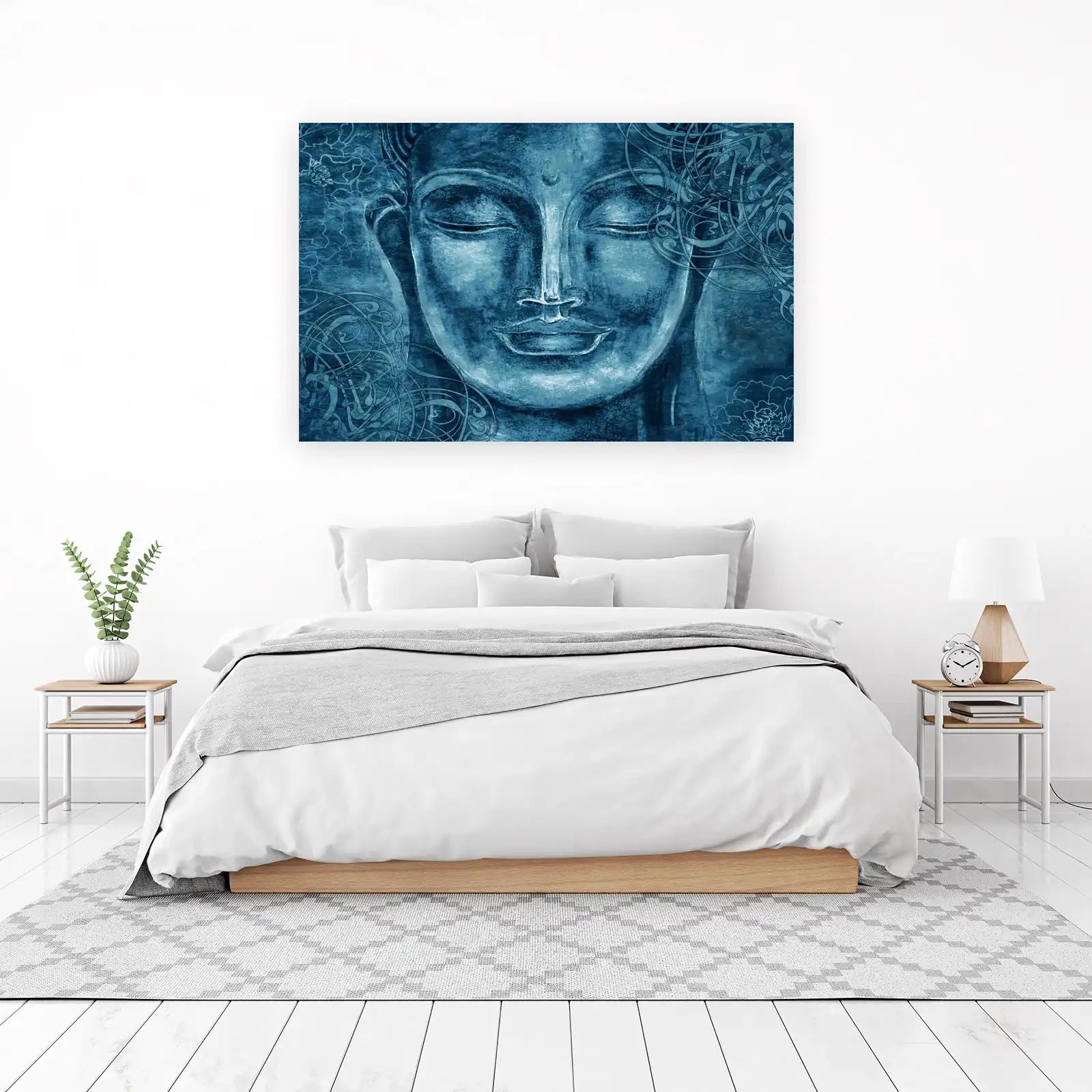 Serene Blue Buddha Face Zen Wall Art
