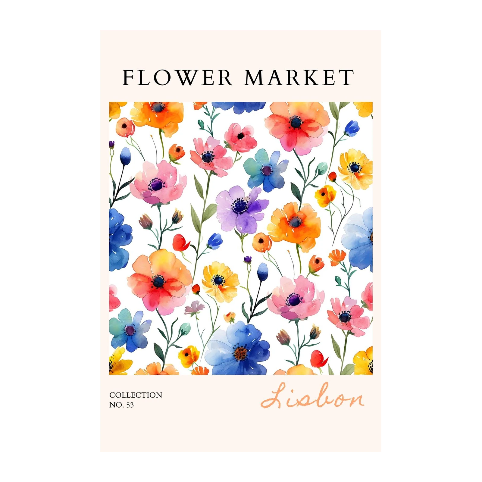 Vibrant Floral Market Watercolor Wall Art