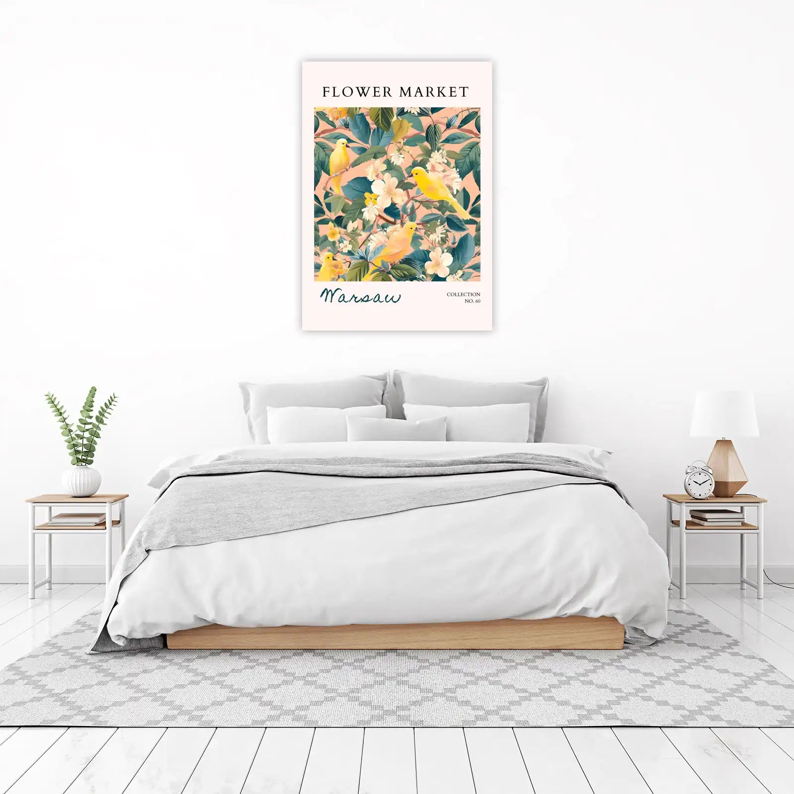 Vibrant Yellow Birds Floral Market Wall Art