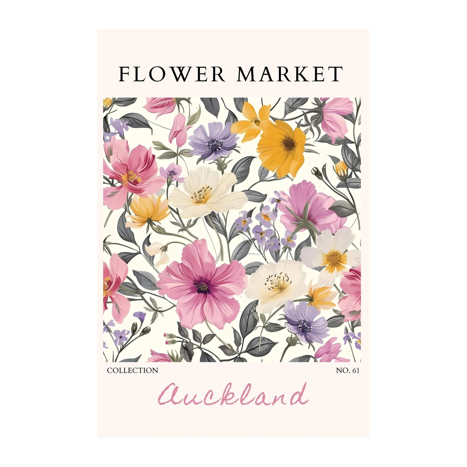 Vintage Floral Market Auckland Wall Art
