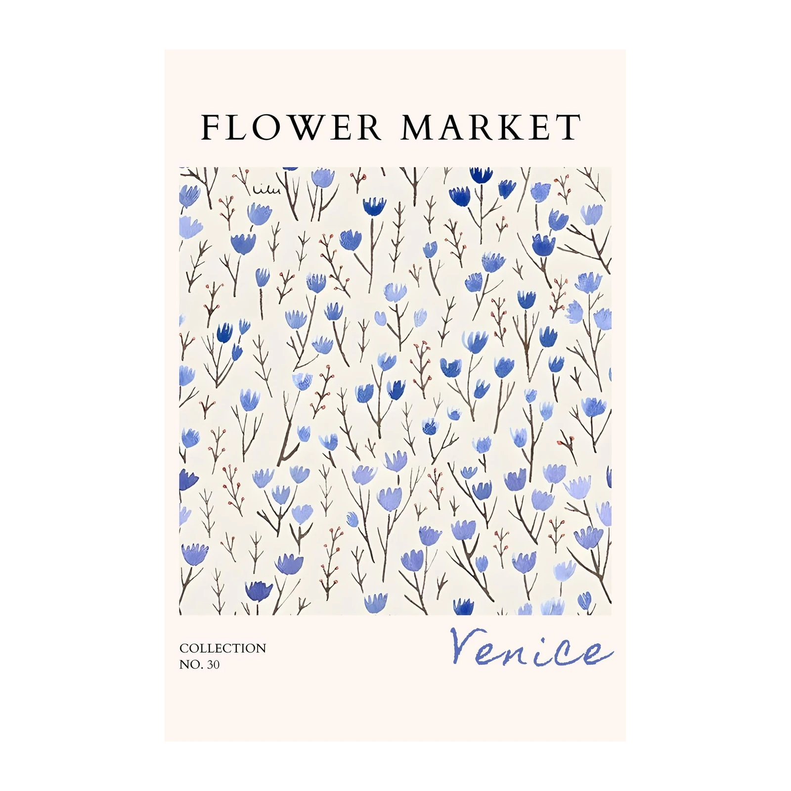 Charming Blue Floral Flower Market Wall Art