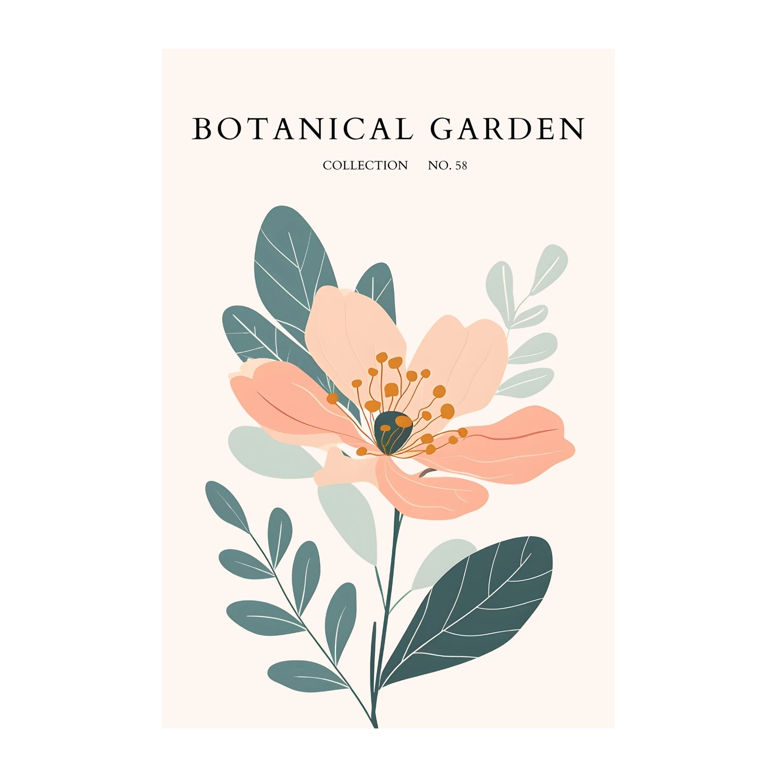 Modern Peach Floral Botanical Garden Wall Art