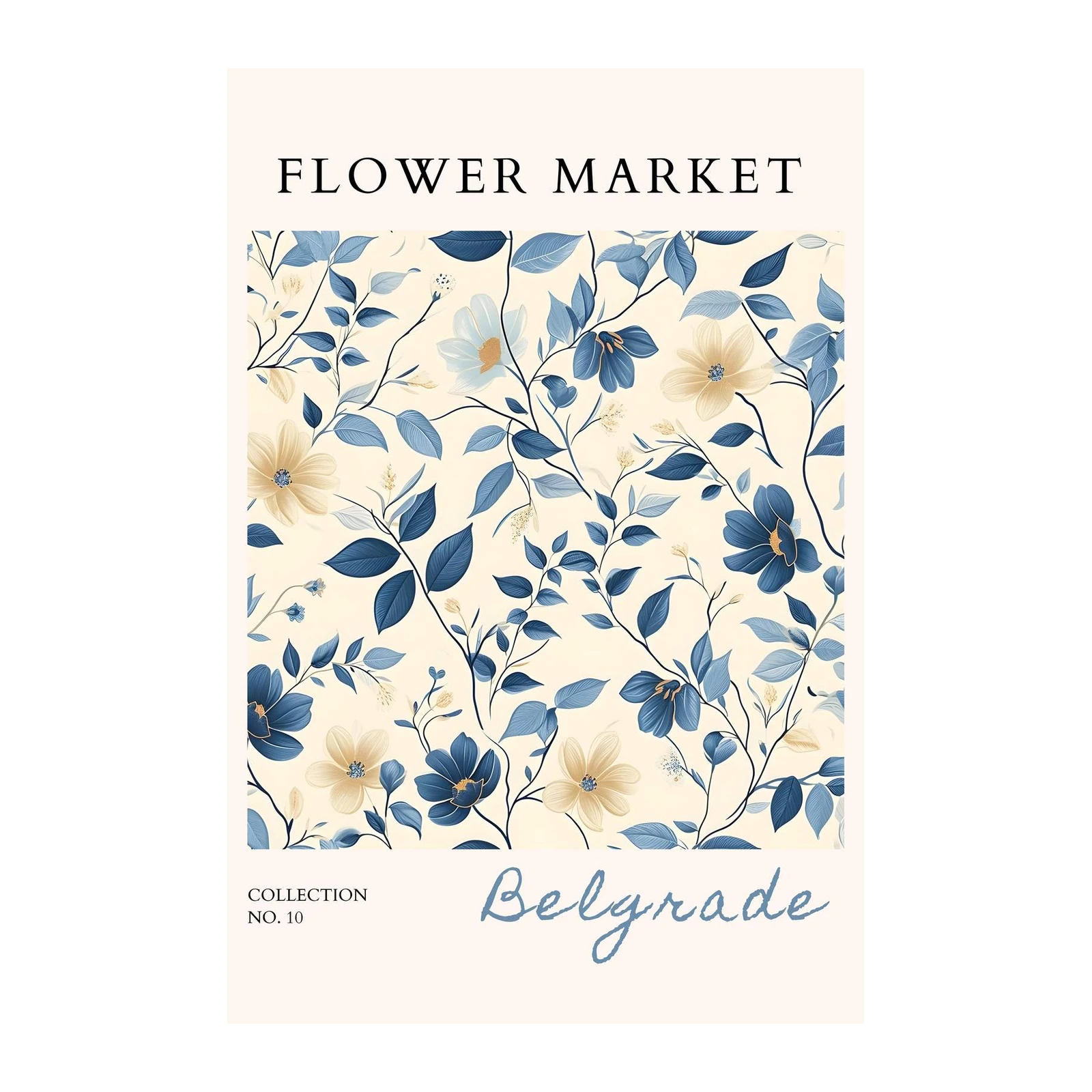 Elegant Blue Floral Garden Wall Art