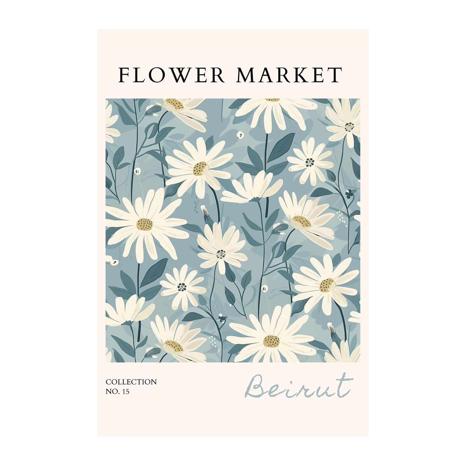 Daisies Bloom: Coastal Blue Floral Wall Art