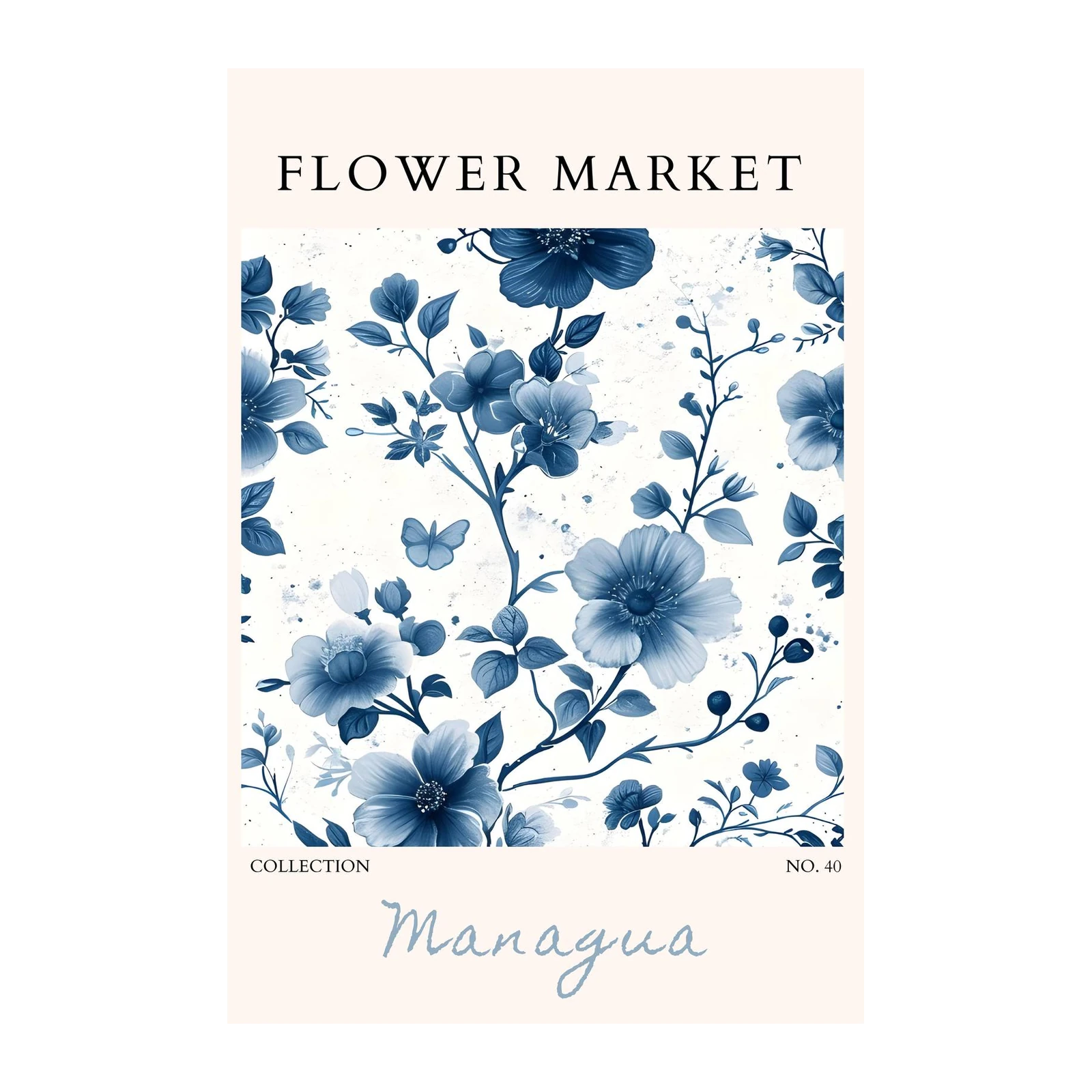 Elegant Blue Floral 'Managua' Wall Art