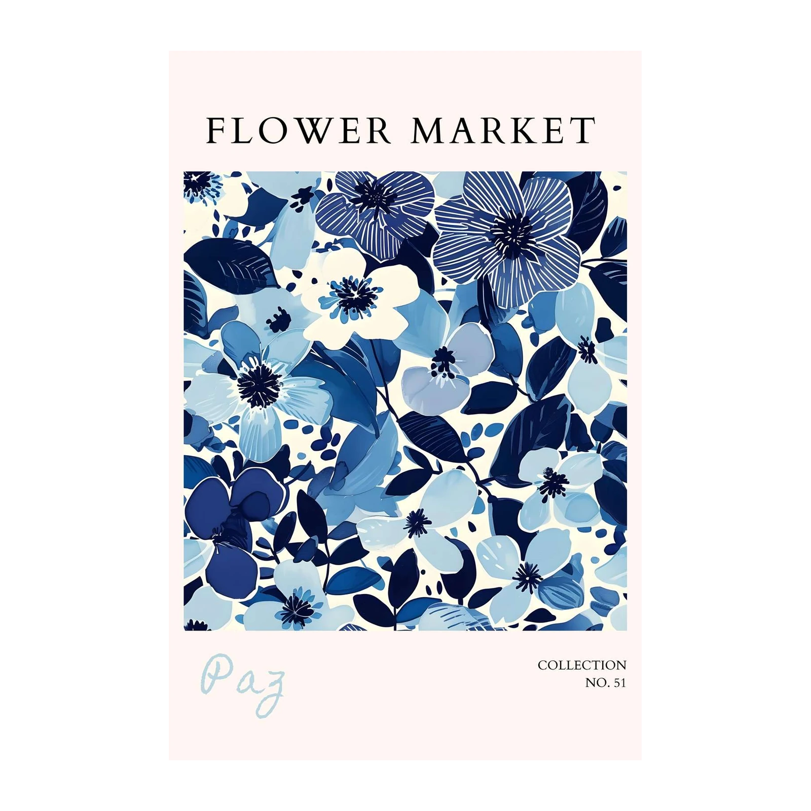 Vibrant Blue Floral Market Wall Art