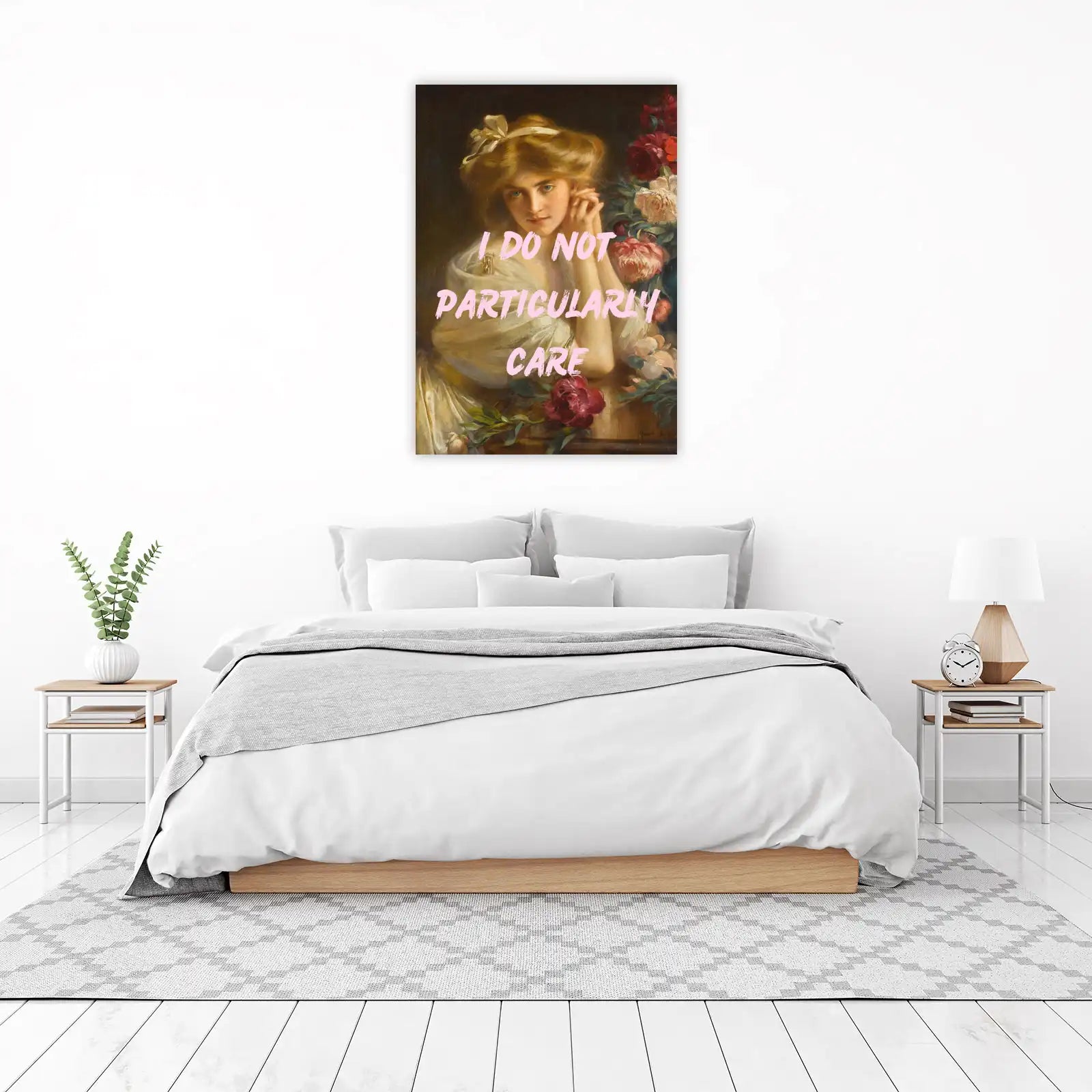 Vintage Floral Woman "I Do Not Particularly Care" Wall Art