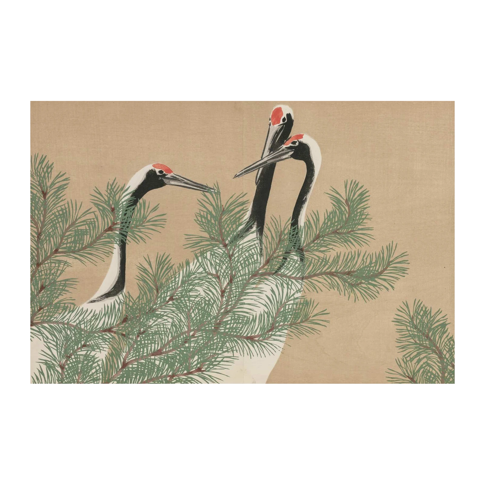 Elegant Cranes Pine Forest Wall Art