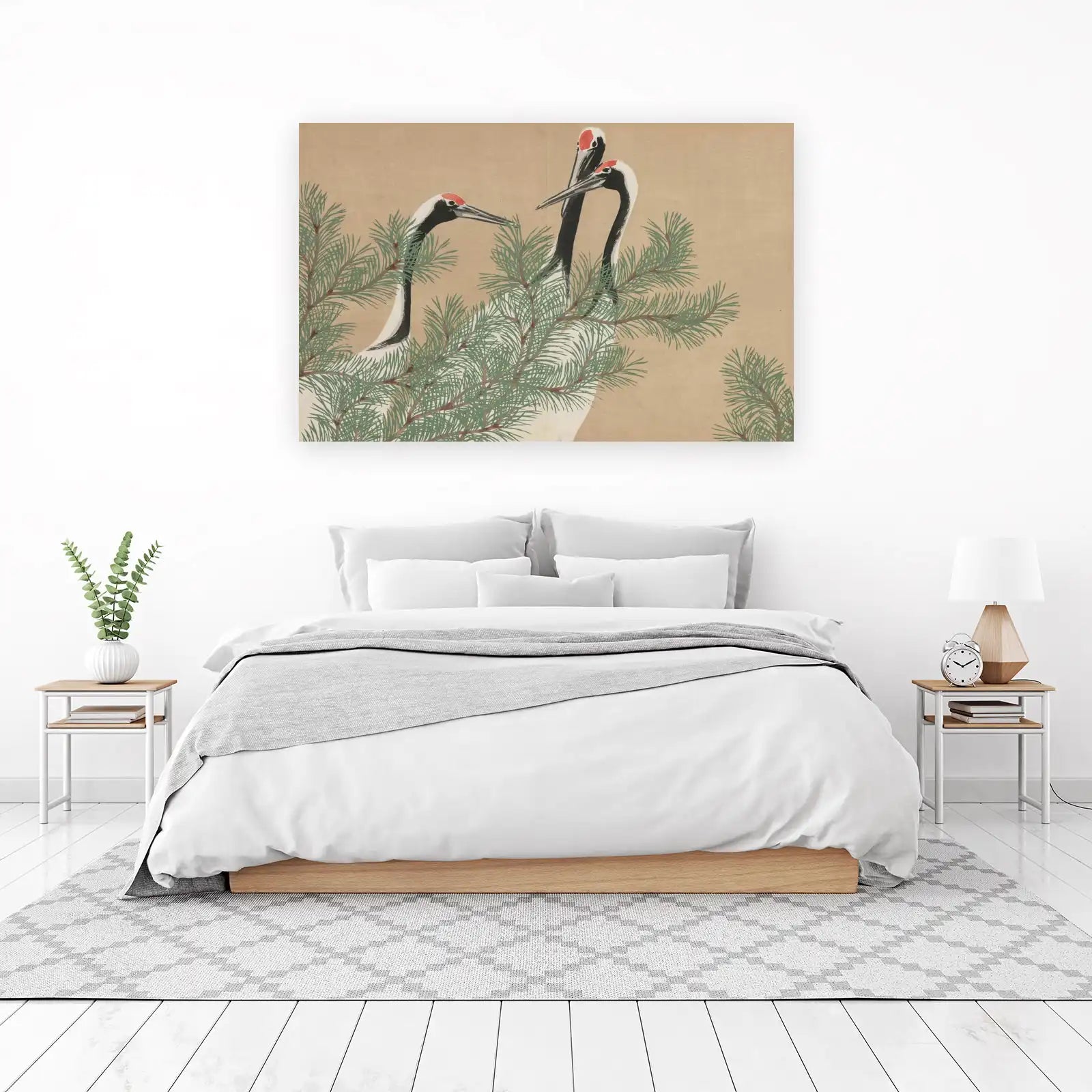 Elegant Cranes Pine Forest Wall Art