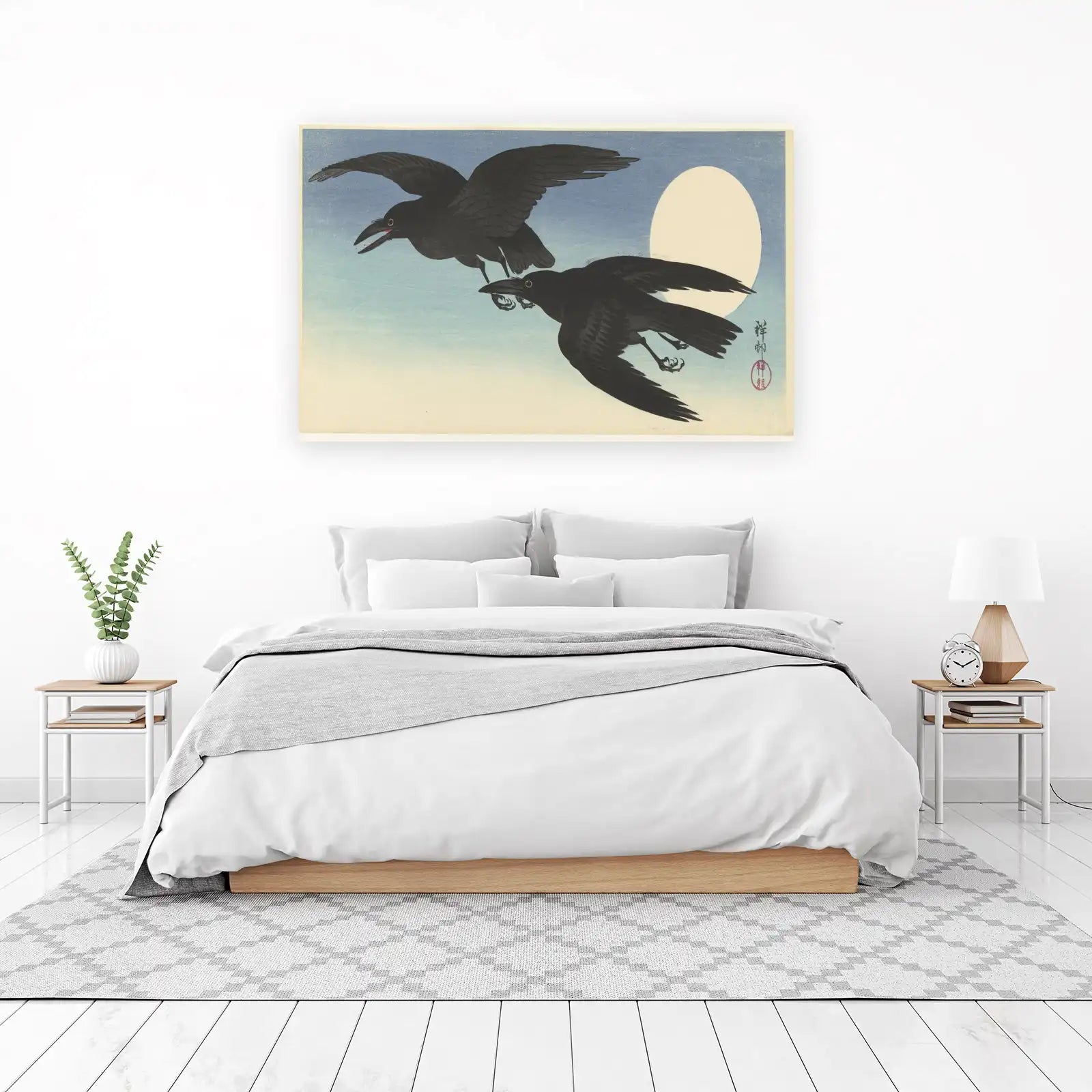 Two Crows Moonlit Flight Japanese Wall Art