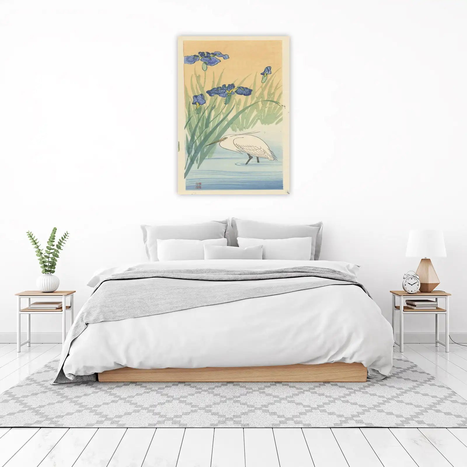Serene Heron & Iris Japanese Art Wall Art