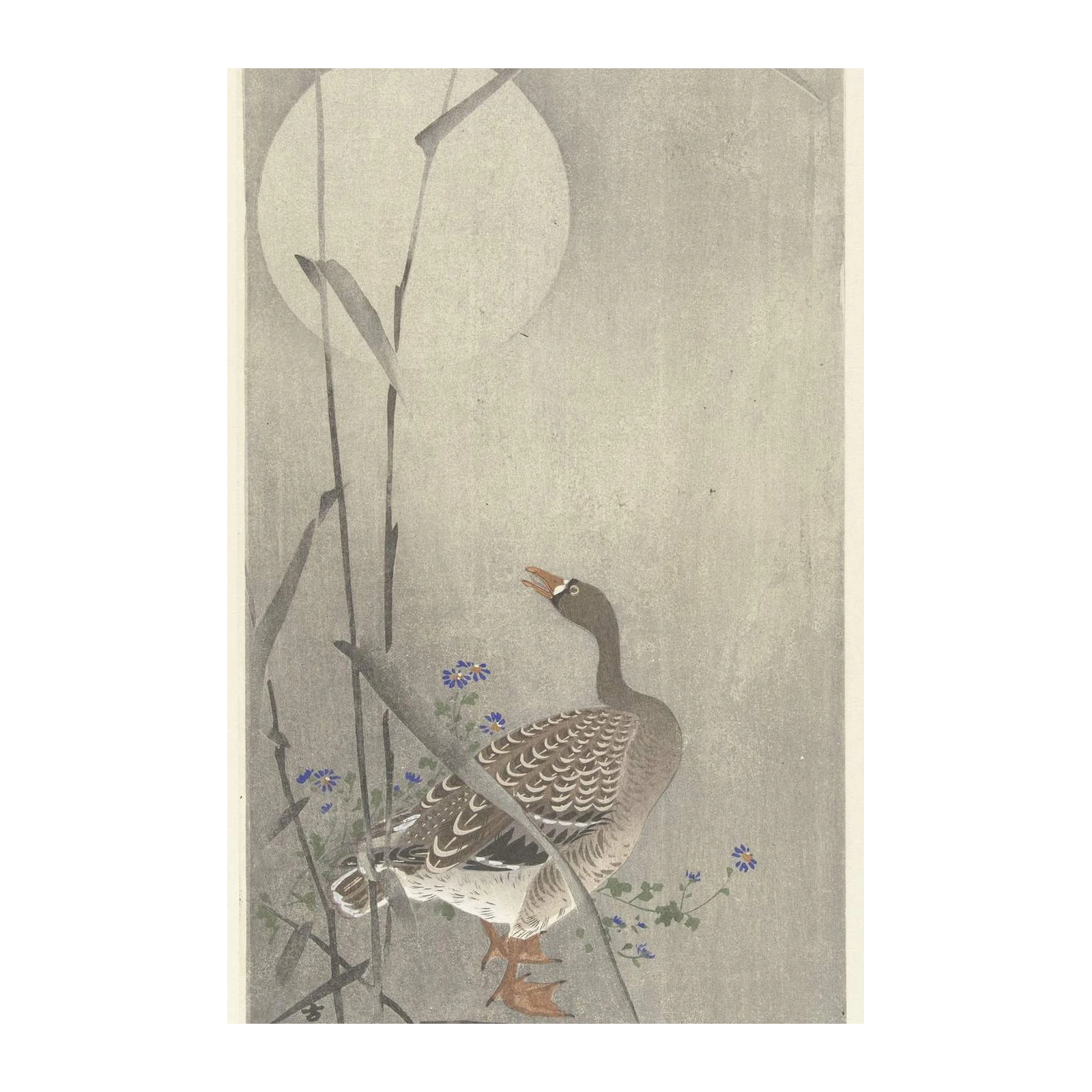 Serene Goose Under Moon Japanese Art Wall Art