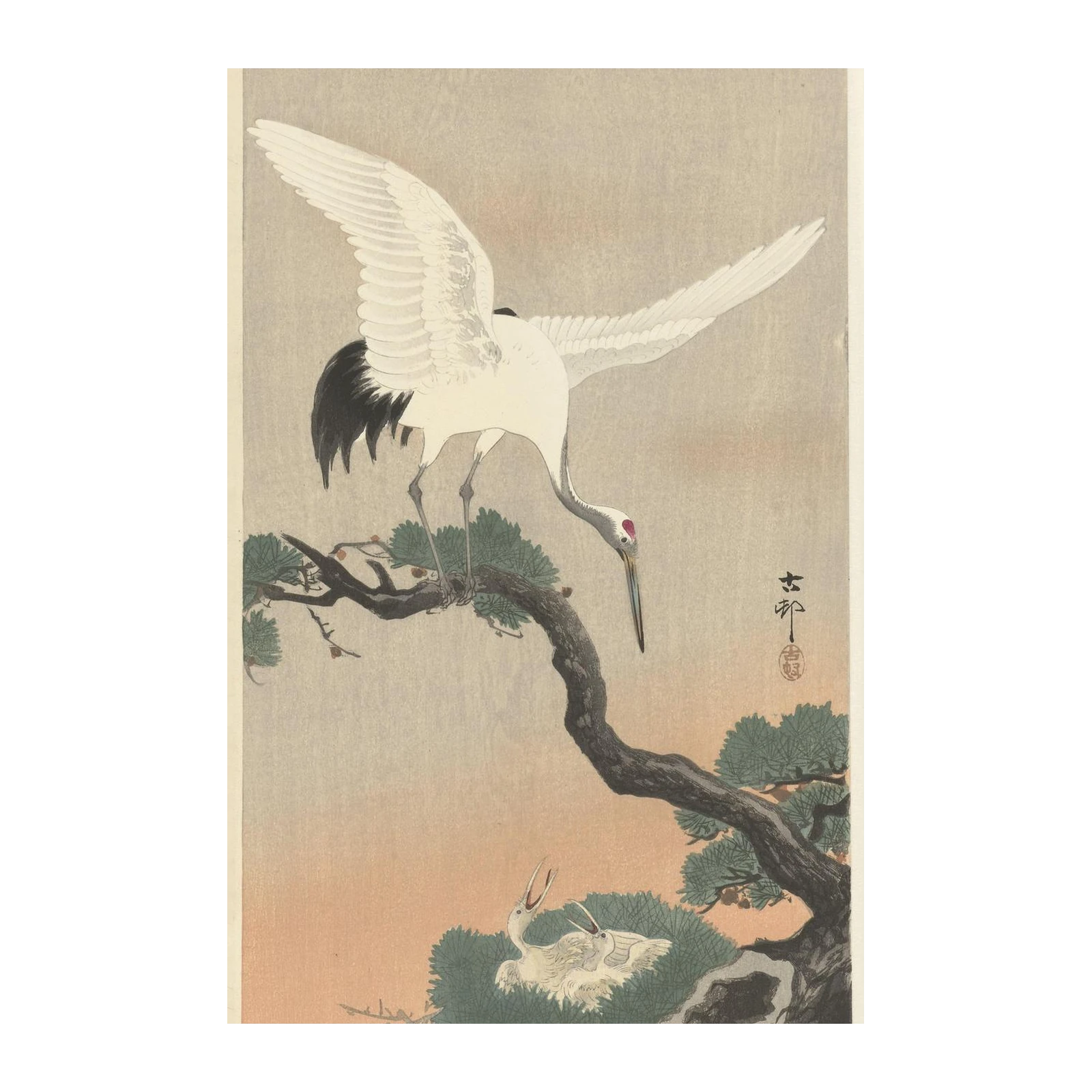 Elegant Cranes on Pine Tree Wall Art | Japanese Art