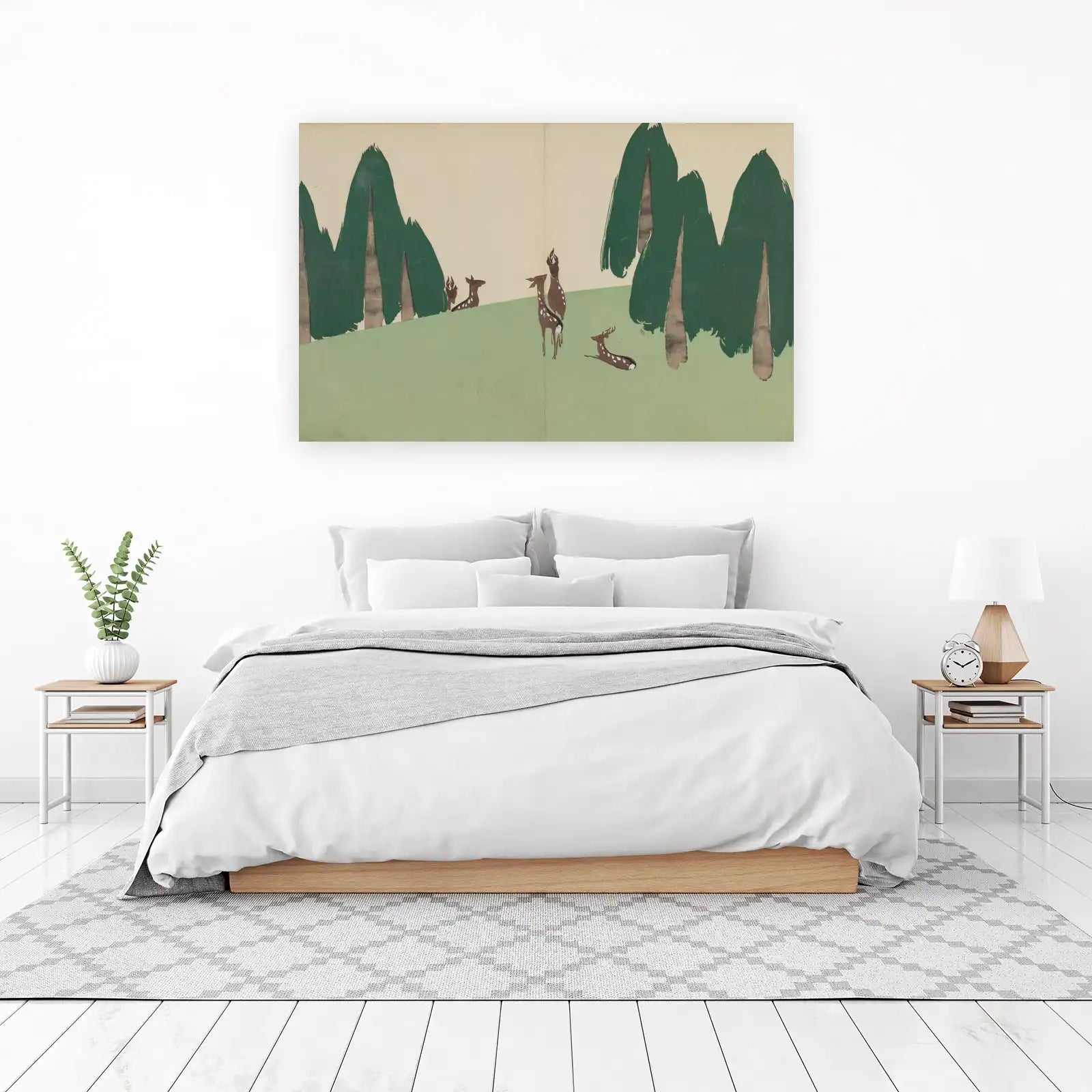 Serene Deer in Forest Minimalist Wall Art Wall Art
