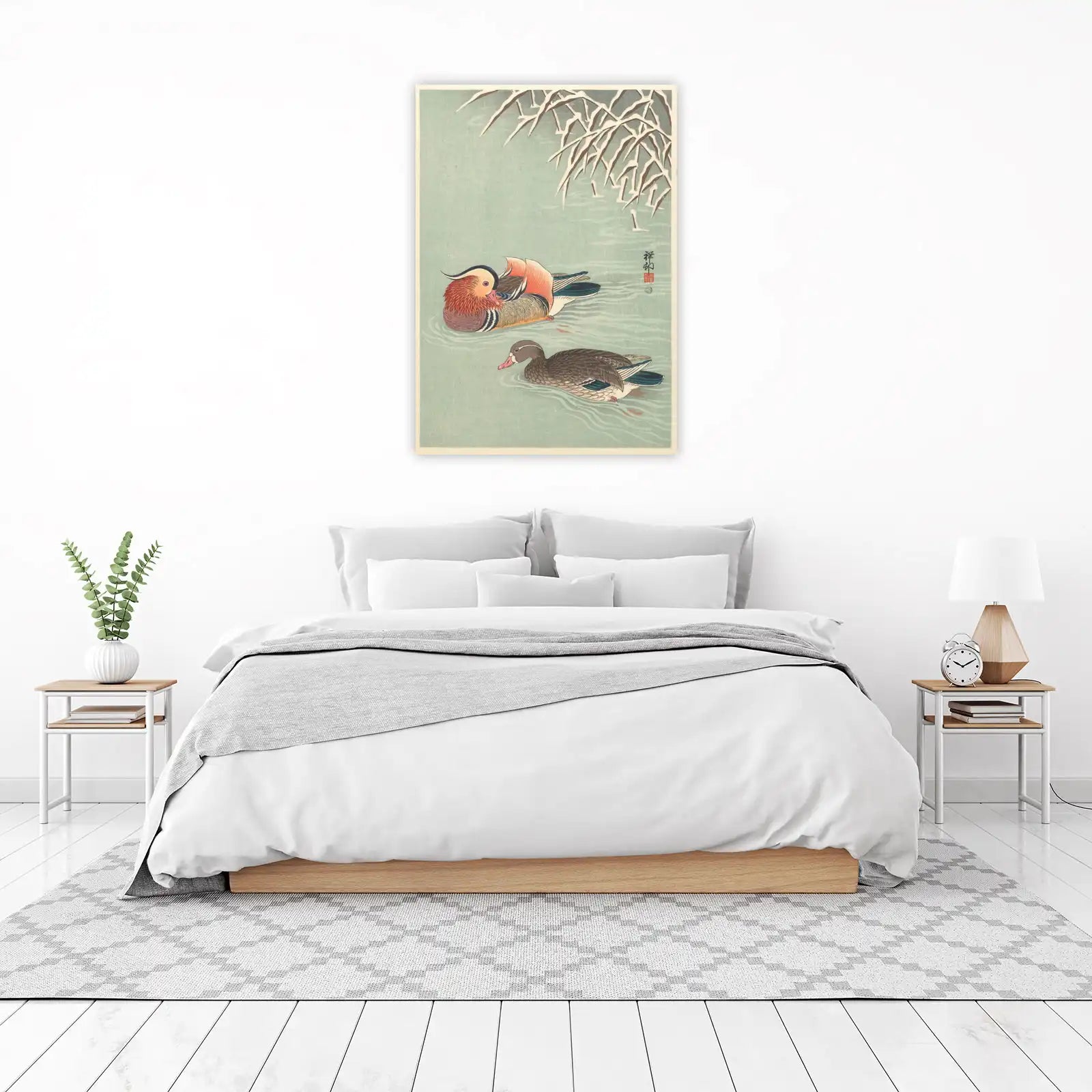 Tranquil Mandarin Ducks Winter Scene Wall Art