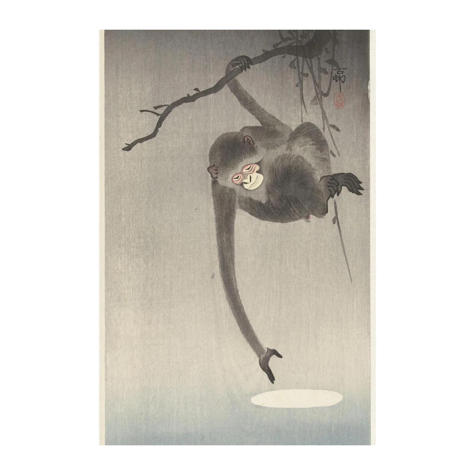 Serene Monkey Reaching Wall Art | Japanese Art Decor