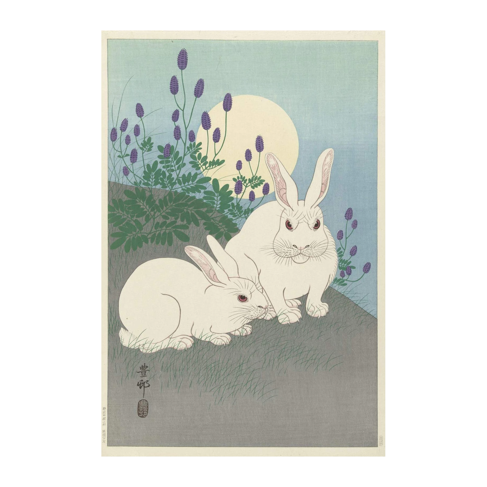 Serene Moonlit Rabbits Japanese Art Wall Art