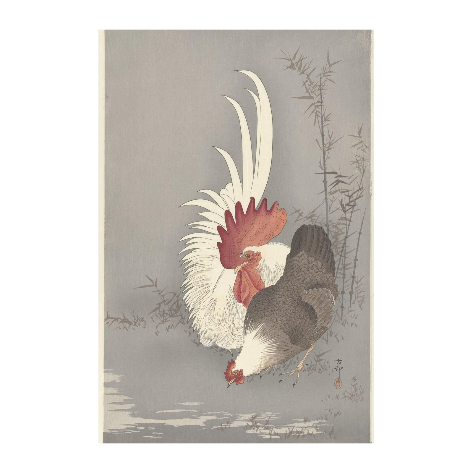 Elegant Roosters & Bamboo Wall Art