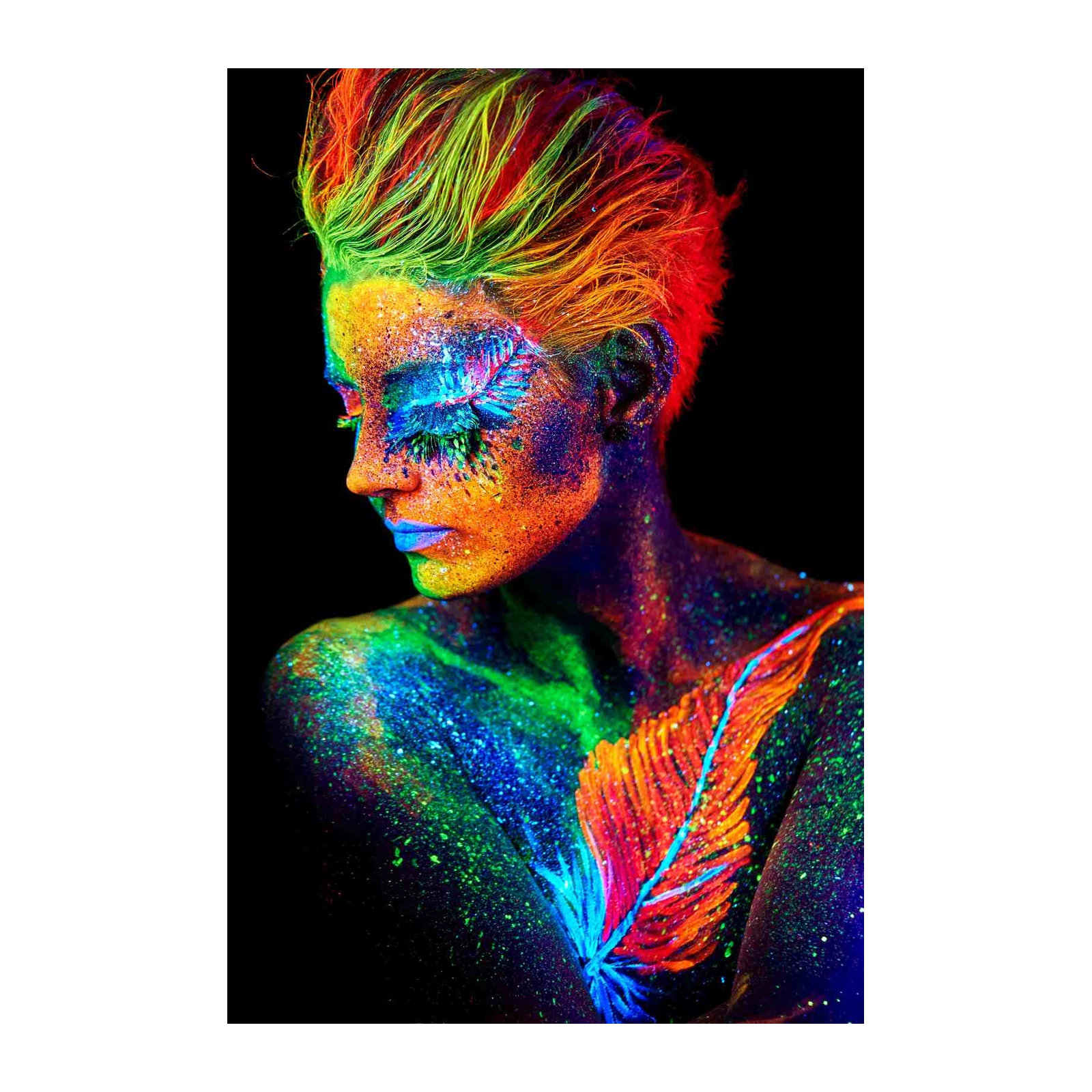 Vibrant Neon Face Art Feather Wall Art