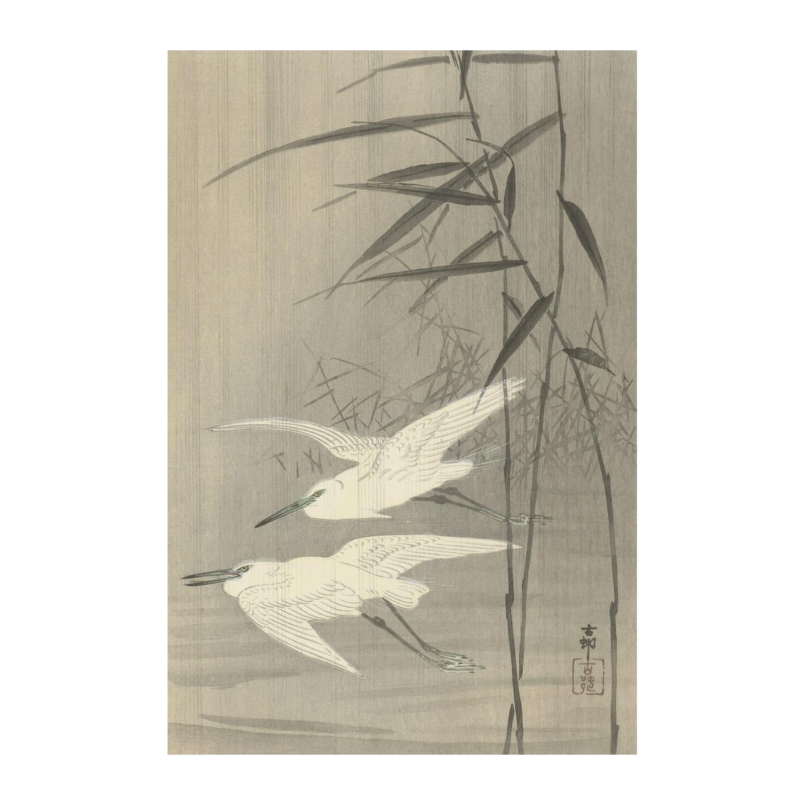 Serene Cranes Bamboo Forest Wall Art