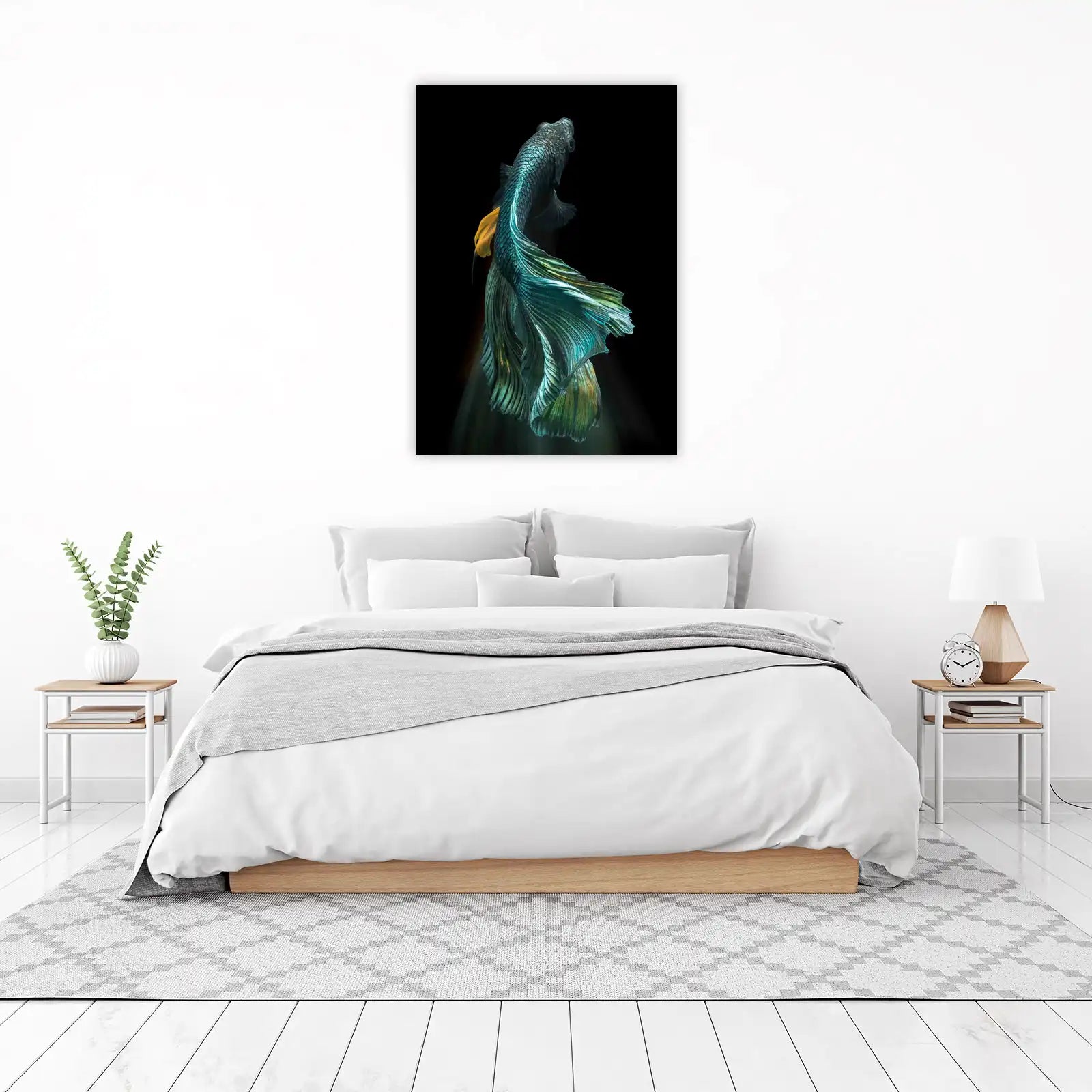 Elegant Betta Fish Teal & Gold Wall Art