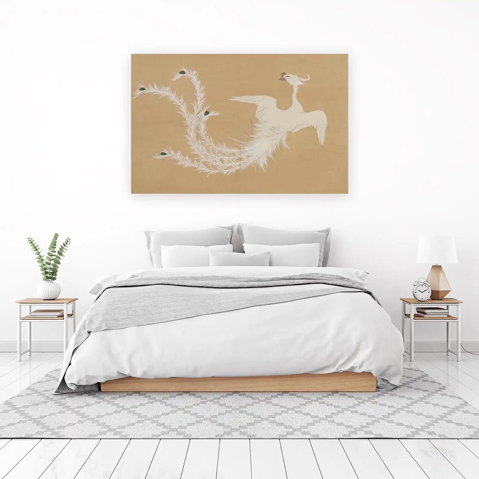 Elegant White Phoenix Bird Wall Art