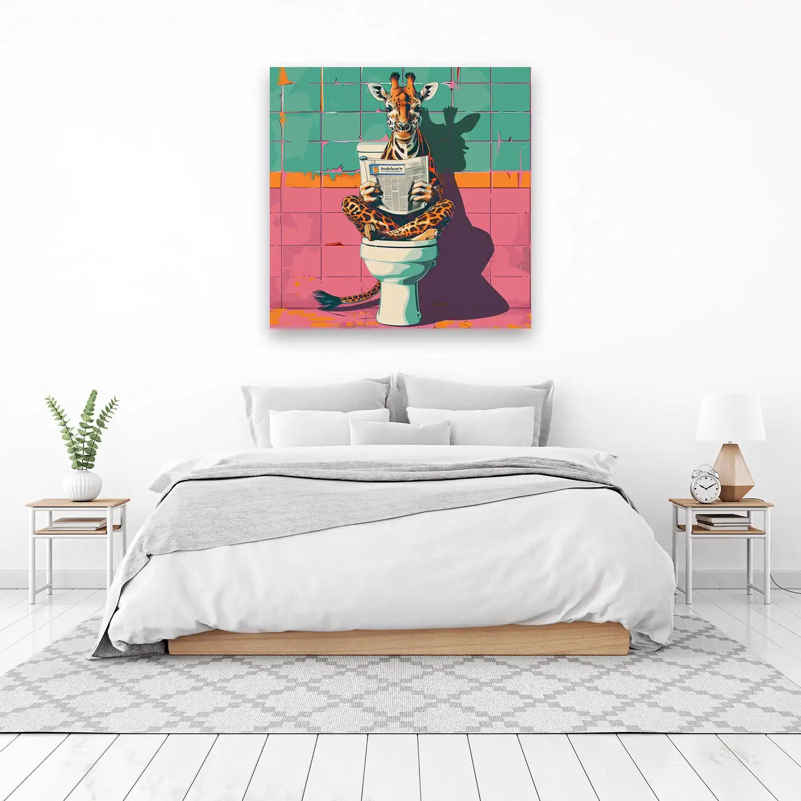 Humorous Giraffe Reading on Toilet Wall Art
