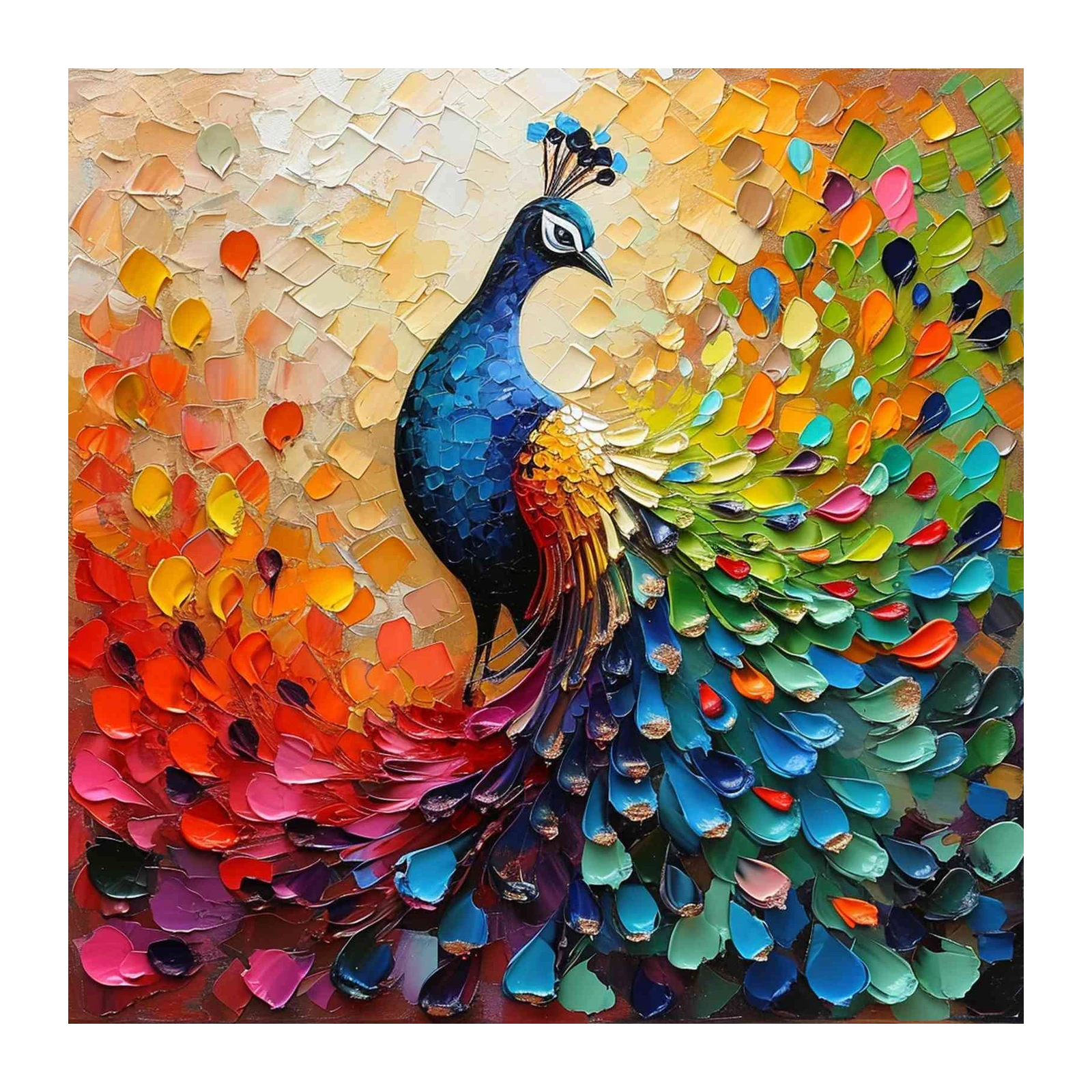 Vibrant Peacock Palette Knife Textured Wall Art