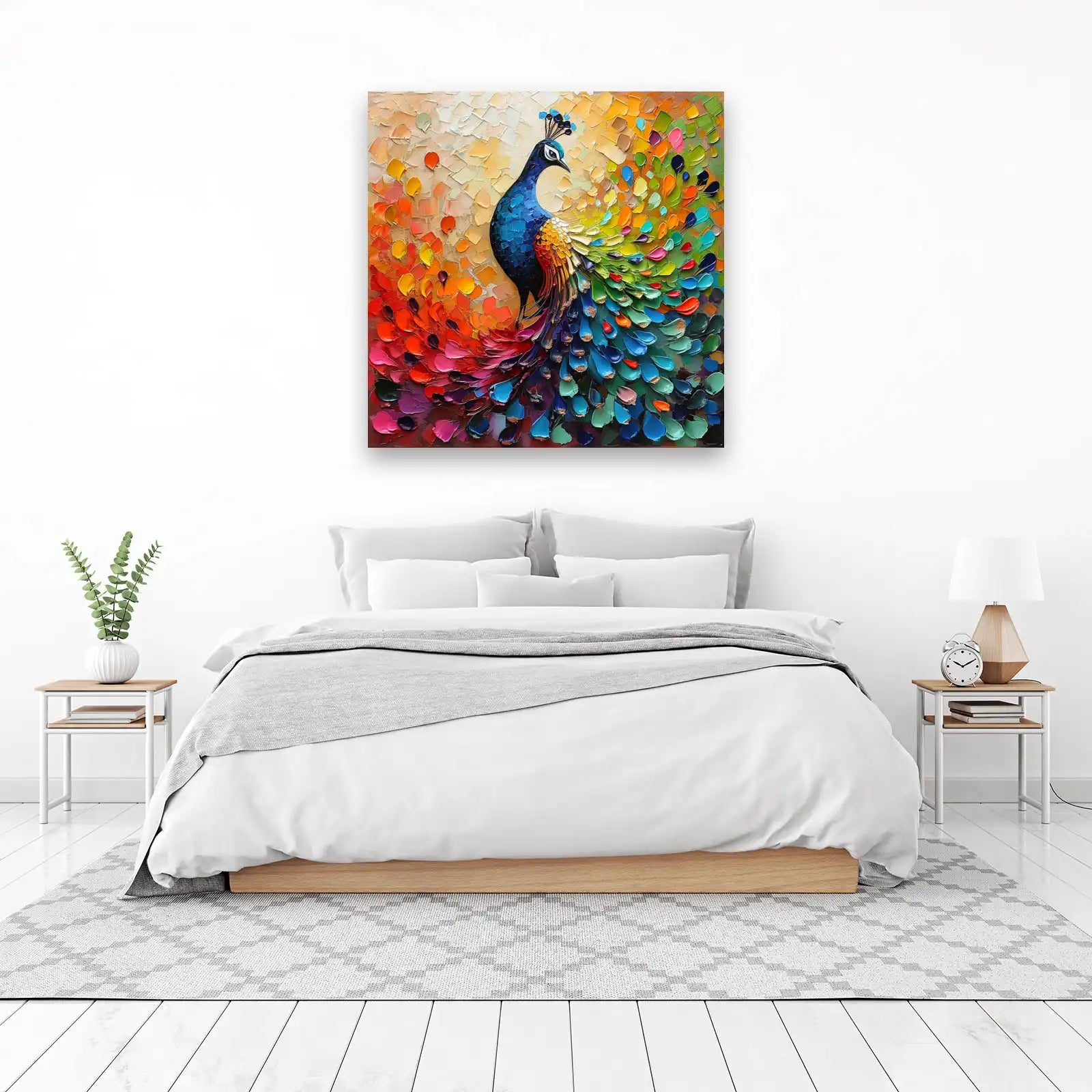Vibrant Peacock Palette Knife Textured Wall Art