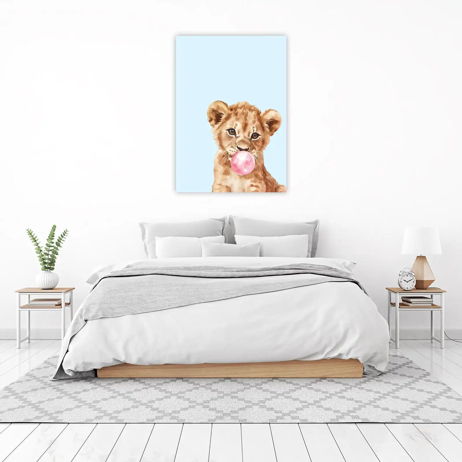 Adorable Lion Cub Bubblegum Watercolor Wall Art
