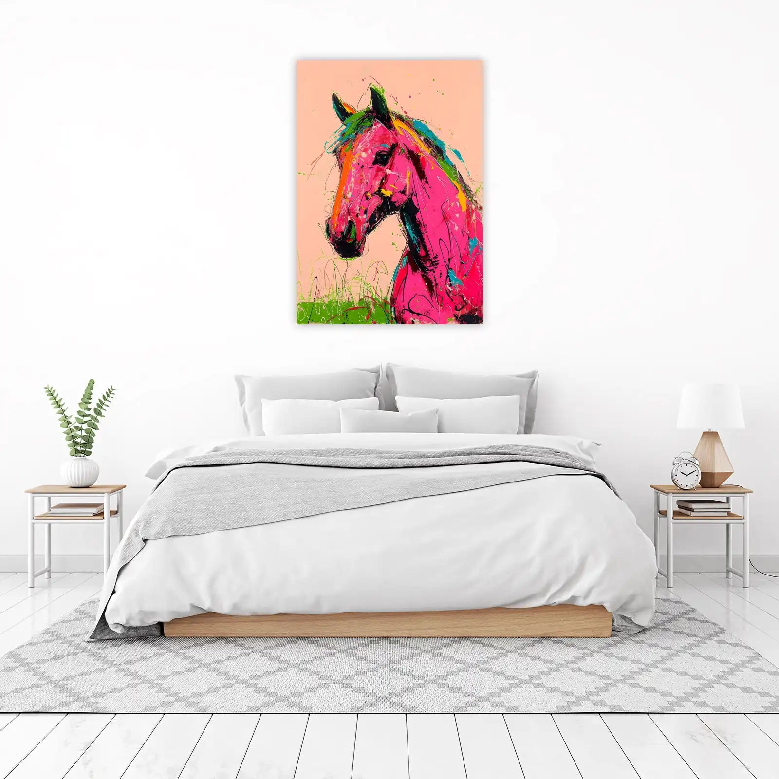 Vibrant Pink Horse Abstract Wall Art