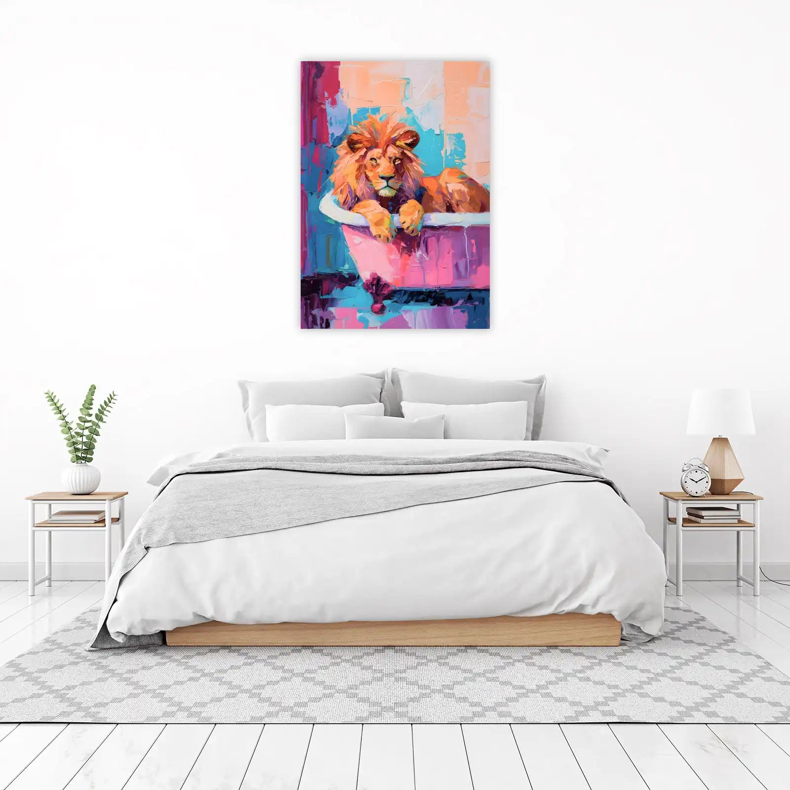 Majestic Lion in Bathtub Textured Wall Art