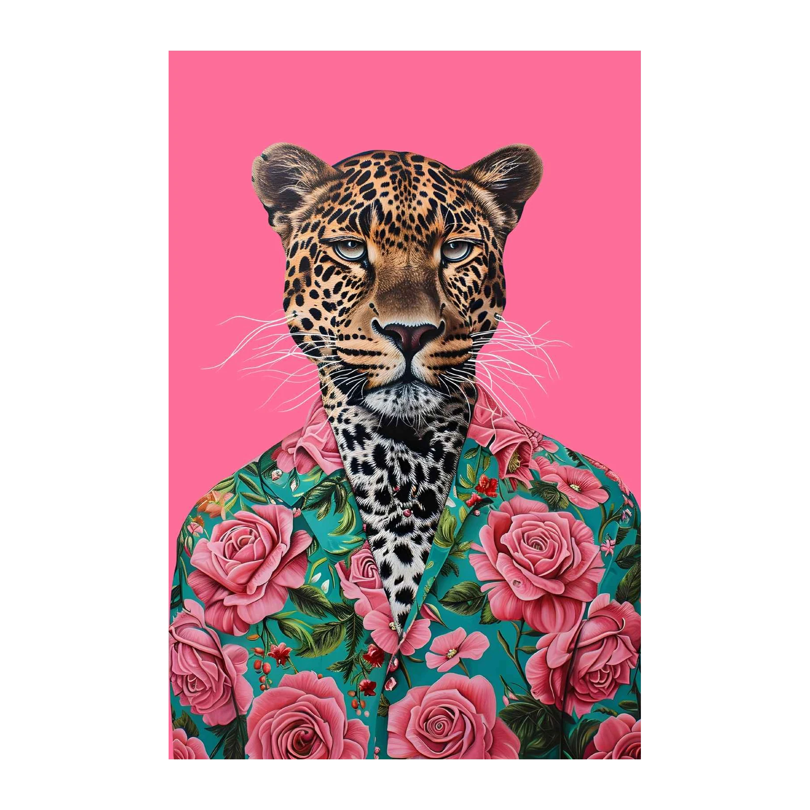 Leopard in Floral Shirt Wall Art