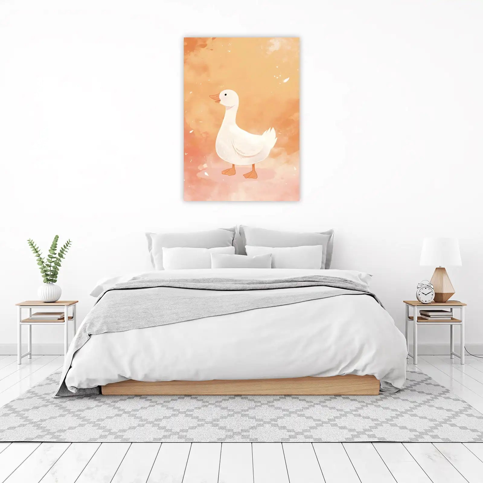 Charming White Goose Watercolor Wall Art