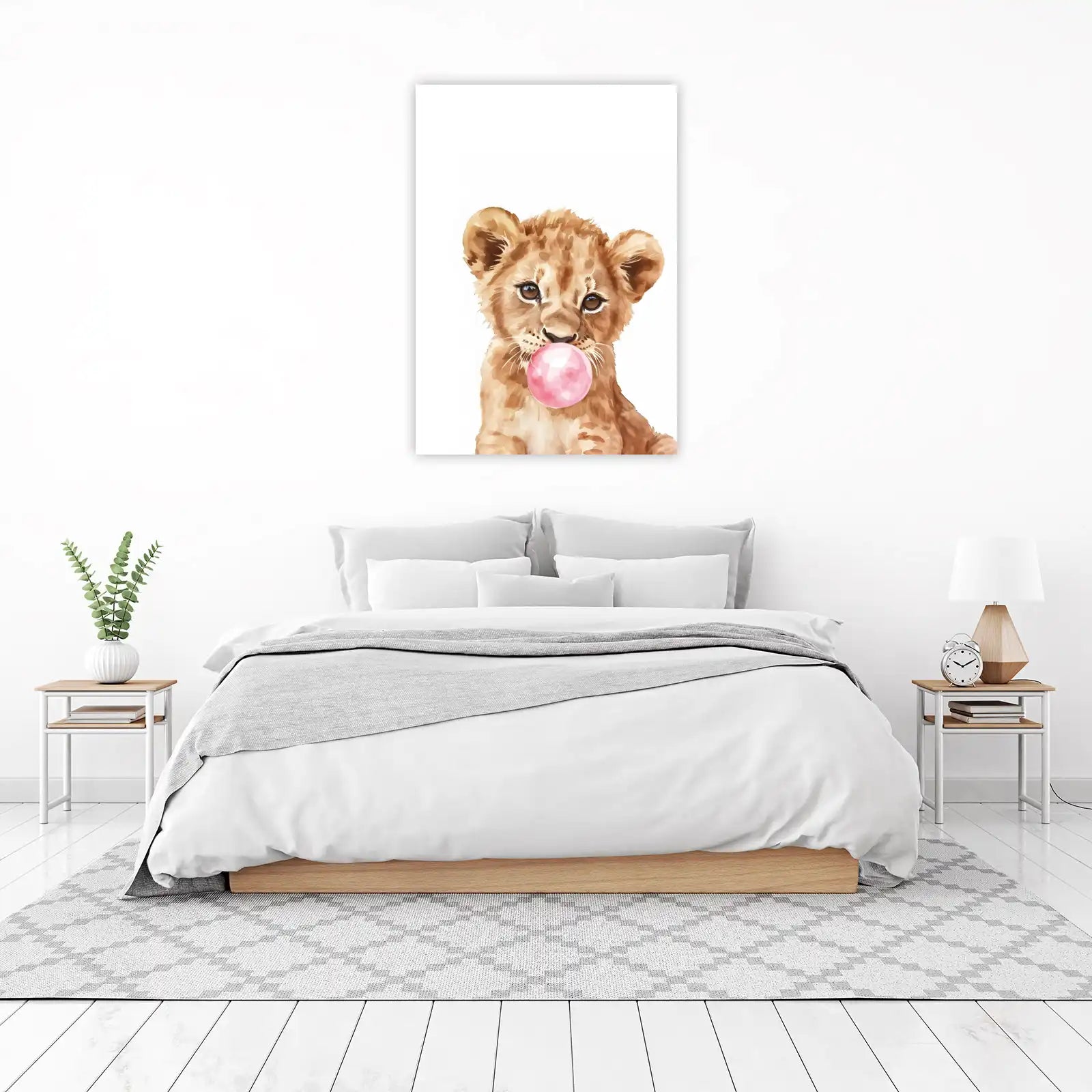 Cute Lion Cub Bubble Gum Watercolor Wall Art