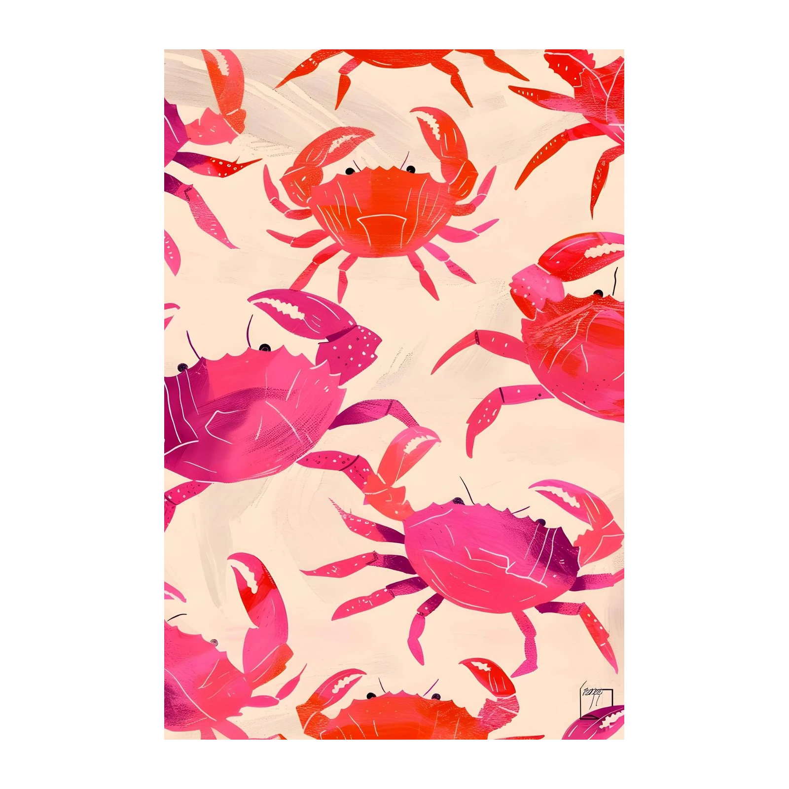 Vibrant Crab Pattern Beach Wall Art