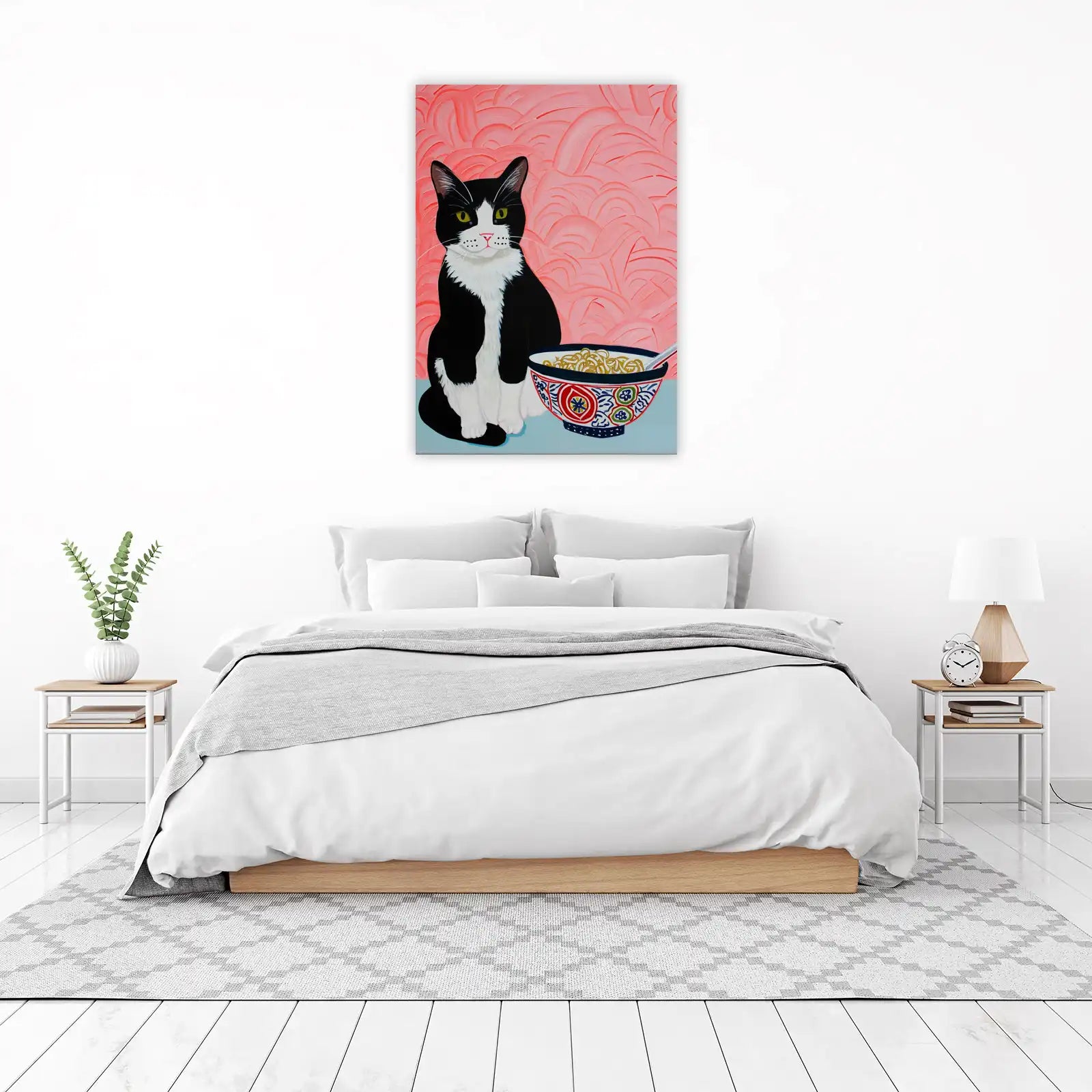 Whimsical Cat & Noodle Bowl Wall Art
