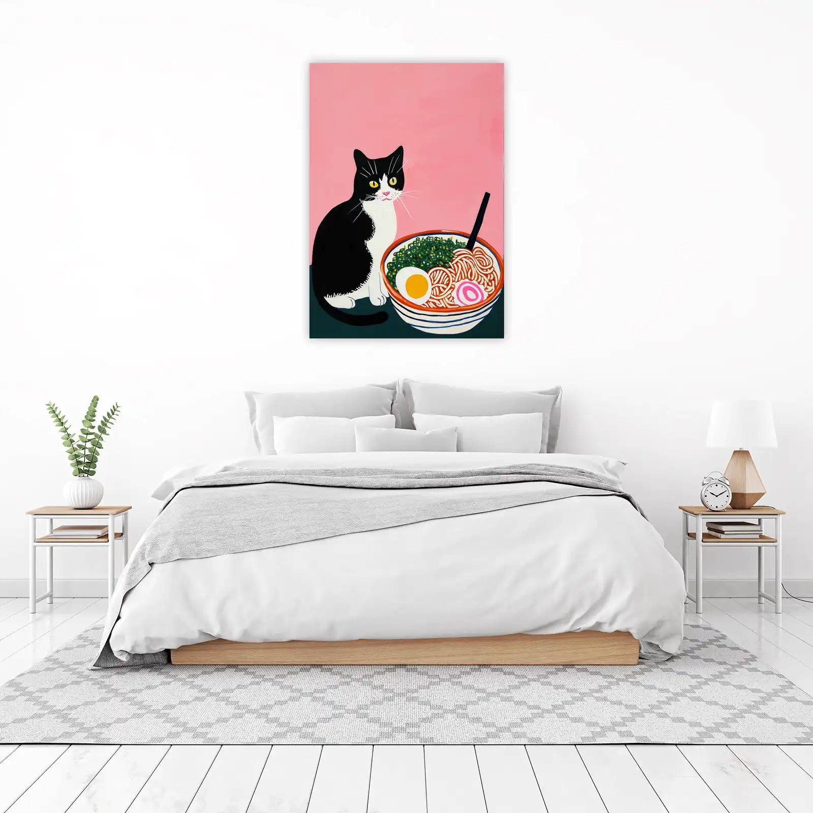 Cute Cat Ramen Art Wall Art