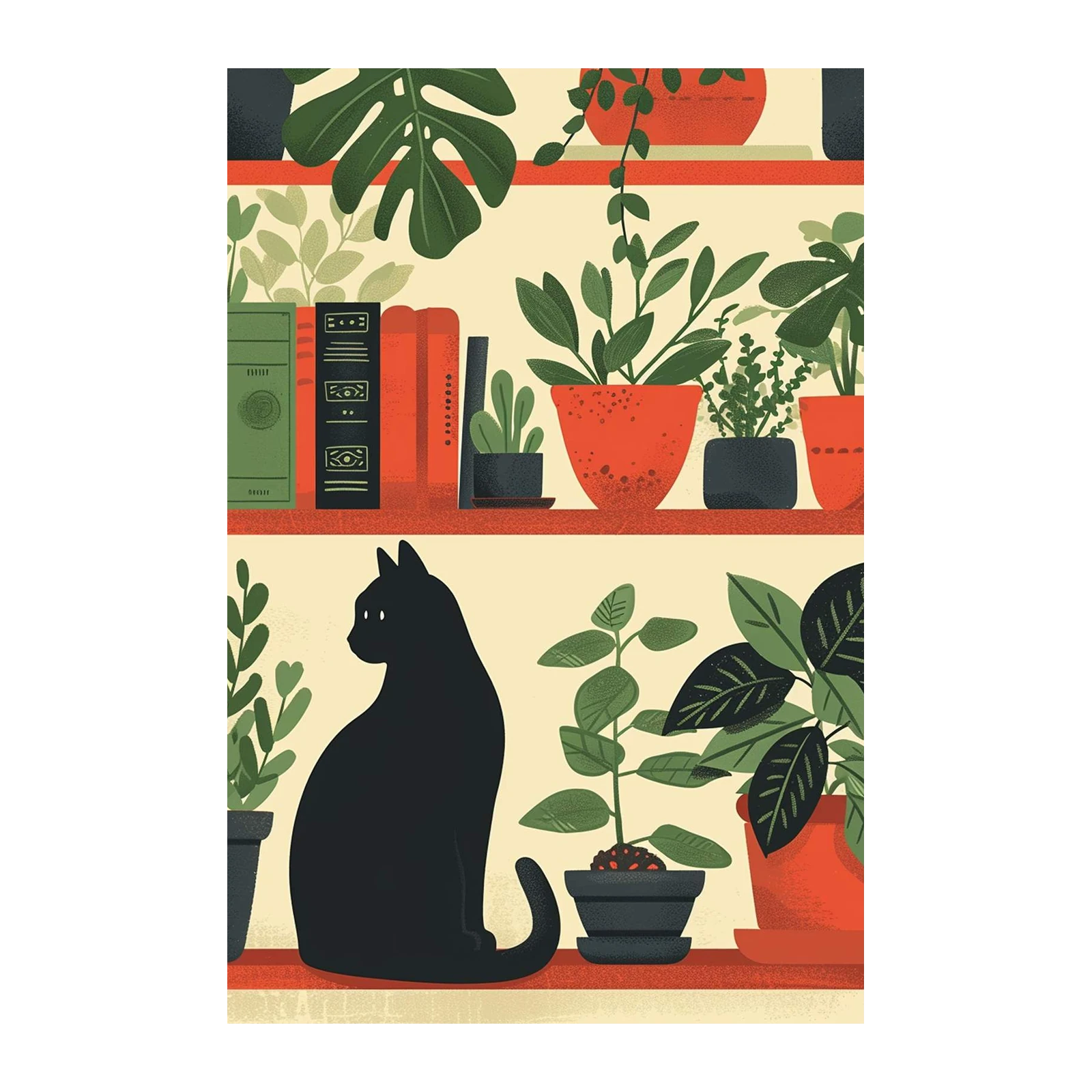 Cozy Cat & Plants Vintage Wall Art Wall Art