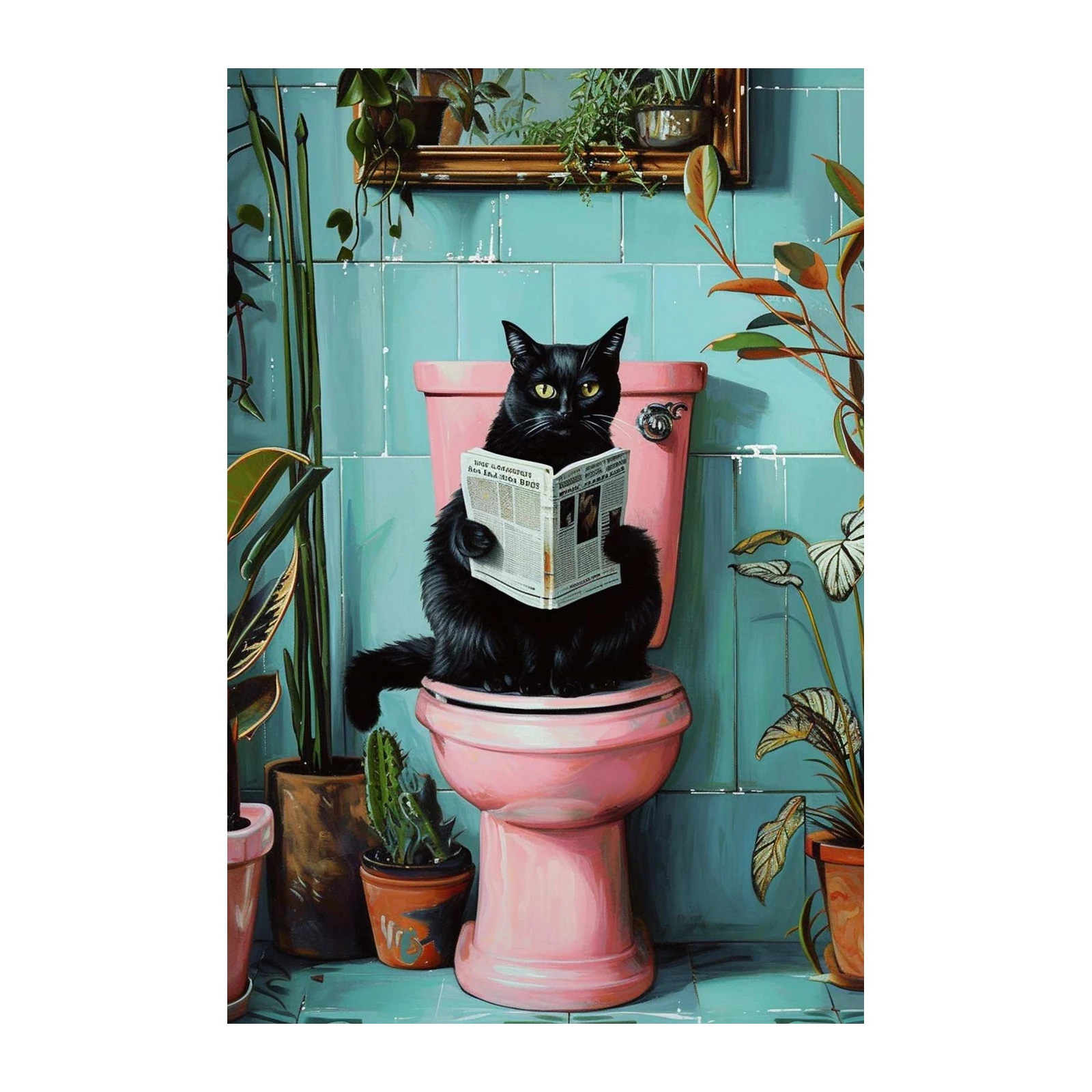 Whimsical Black Cat Reading Newspaper Wall Art