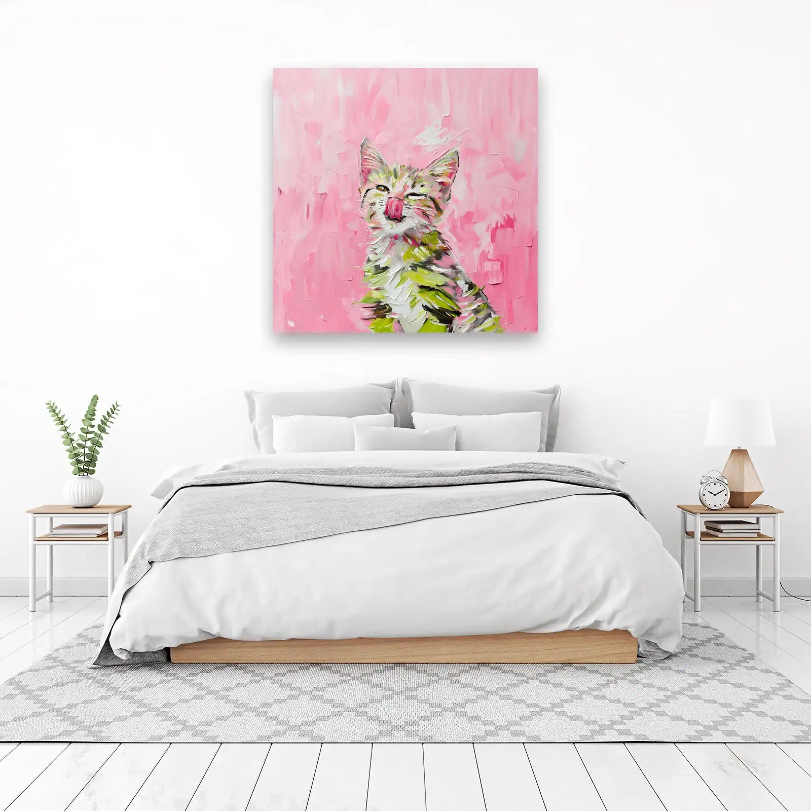 Playful Kitten Pink Palette Knife Oil Wall Art