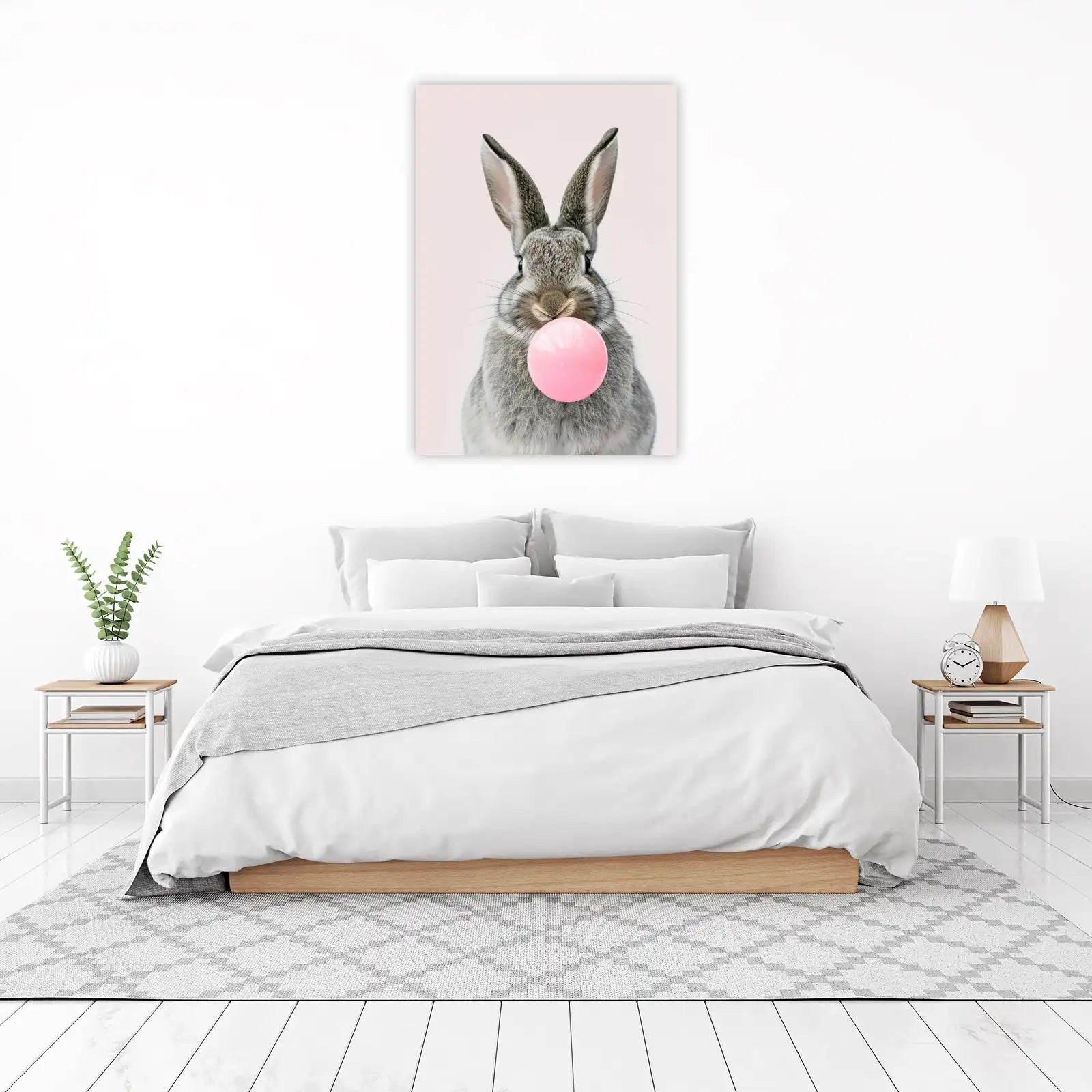 Cute Bunny Blowing Bubble Gum Wall Art