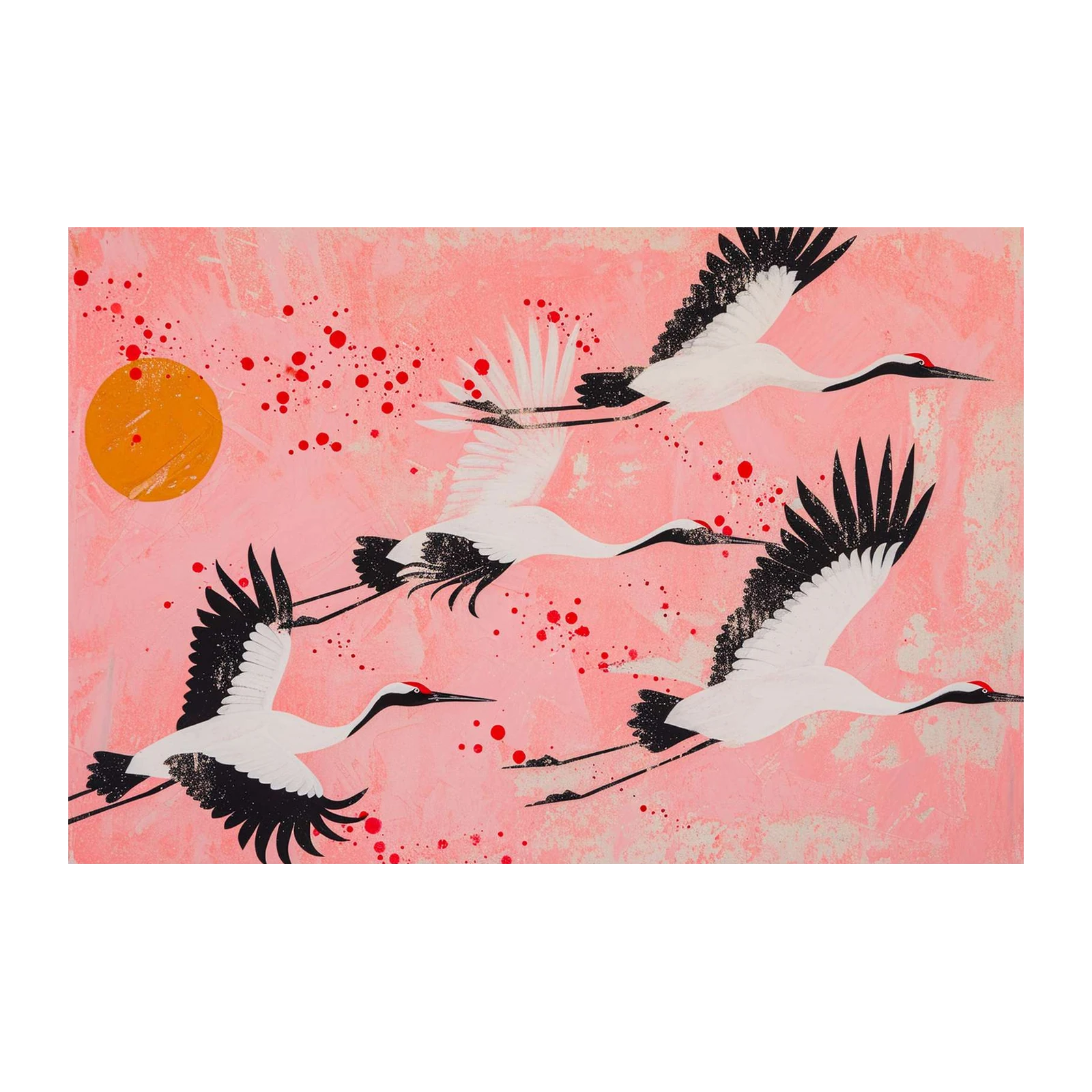 Elegant Cranes Abstract Pink Sunset Wall Art