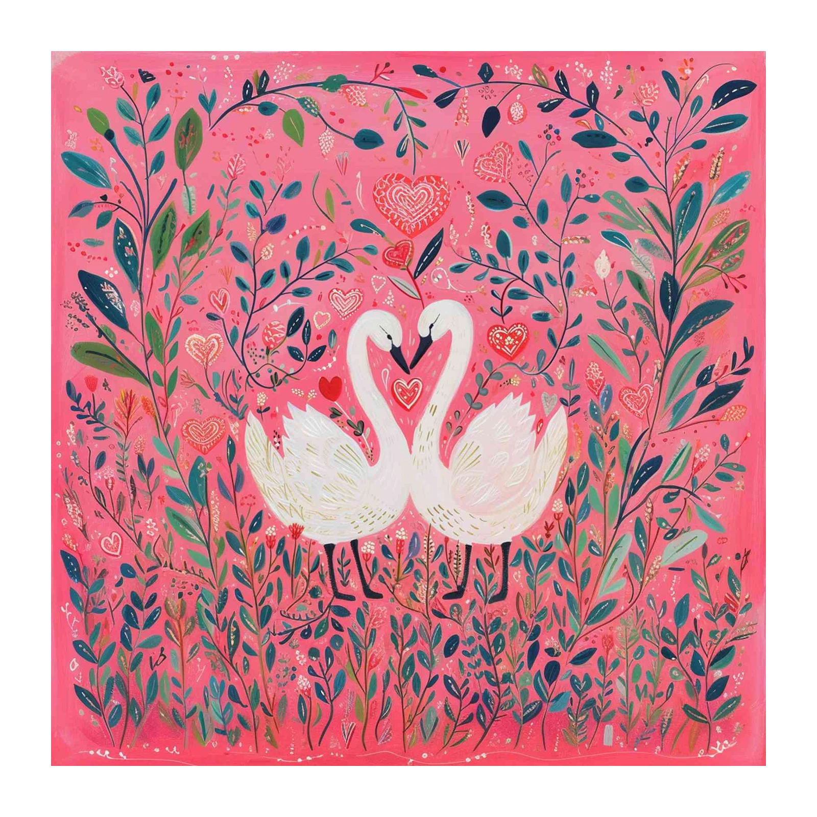 Romantic Swan Love Heart Floral Wall Art