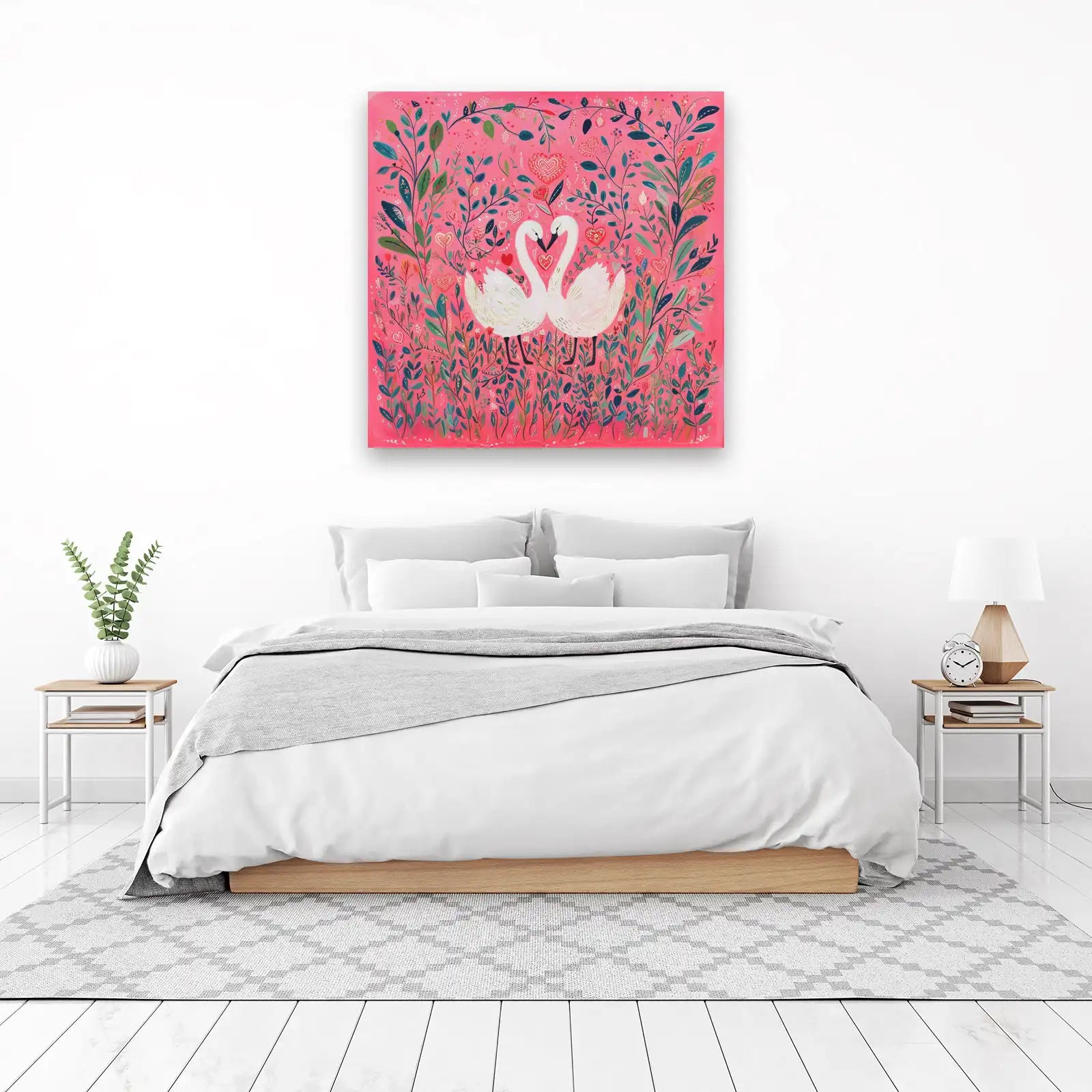 Romantic Swan Love Heart Floral Wall Art